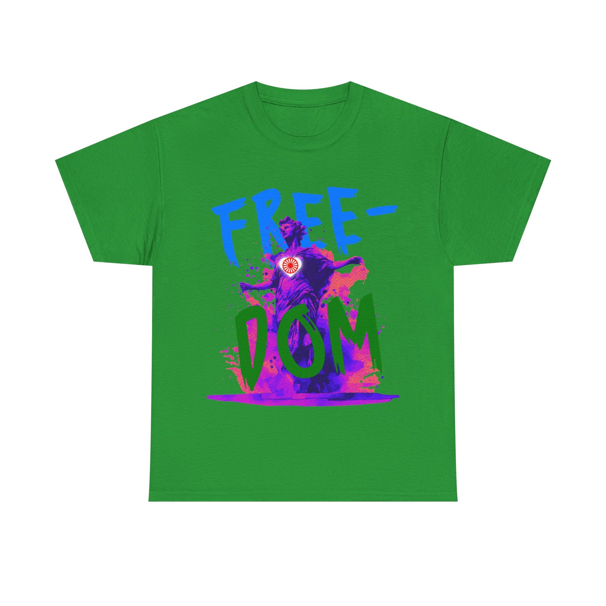 Artistic street tee showcasing a crumbling statue and powerful “FREEDOM” script underneath.