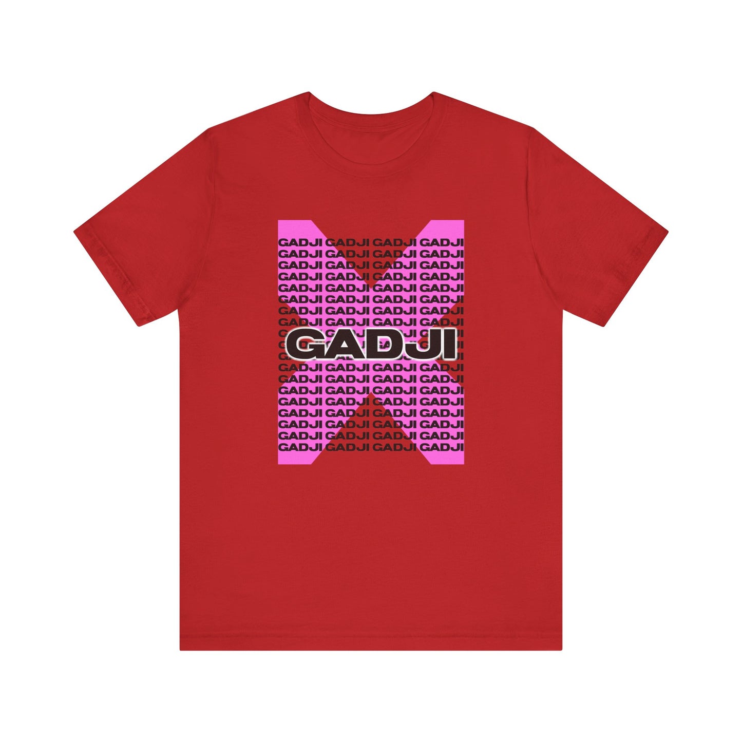 Minimalist tee with clean GADJI lettering printed on a solid color background.
