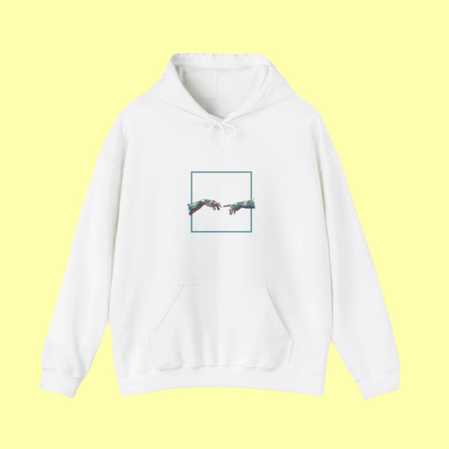 Hoodie featuring “BUT BAHT” and an illustration of hands reaching out to connect.
