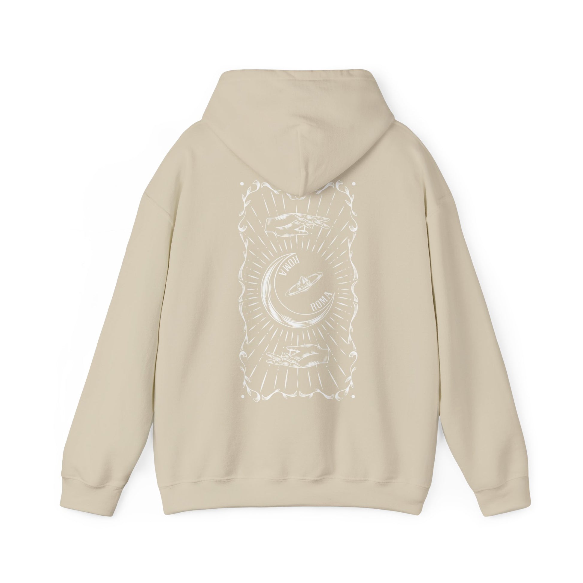Soft ash gray hoodie with clean half-moon logo and ROMA inscription
