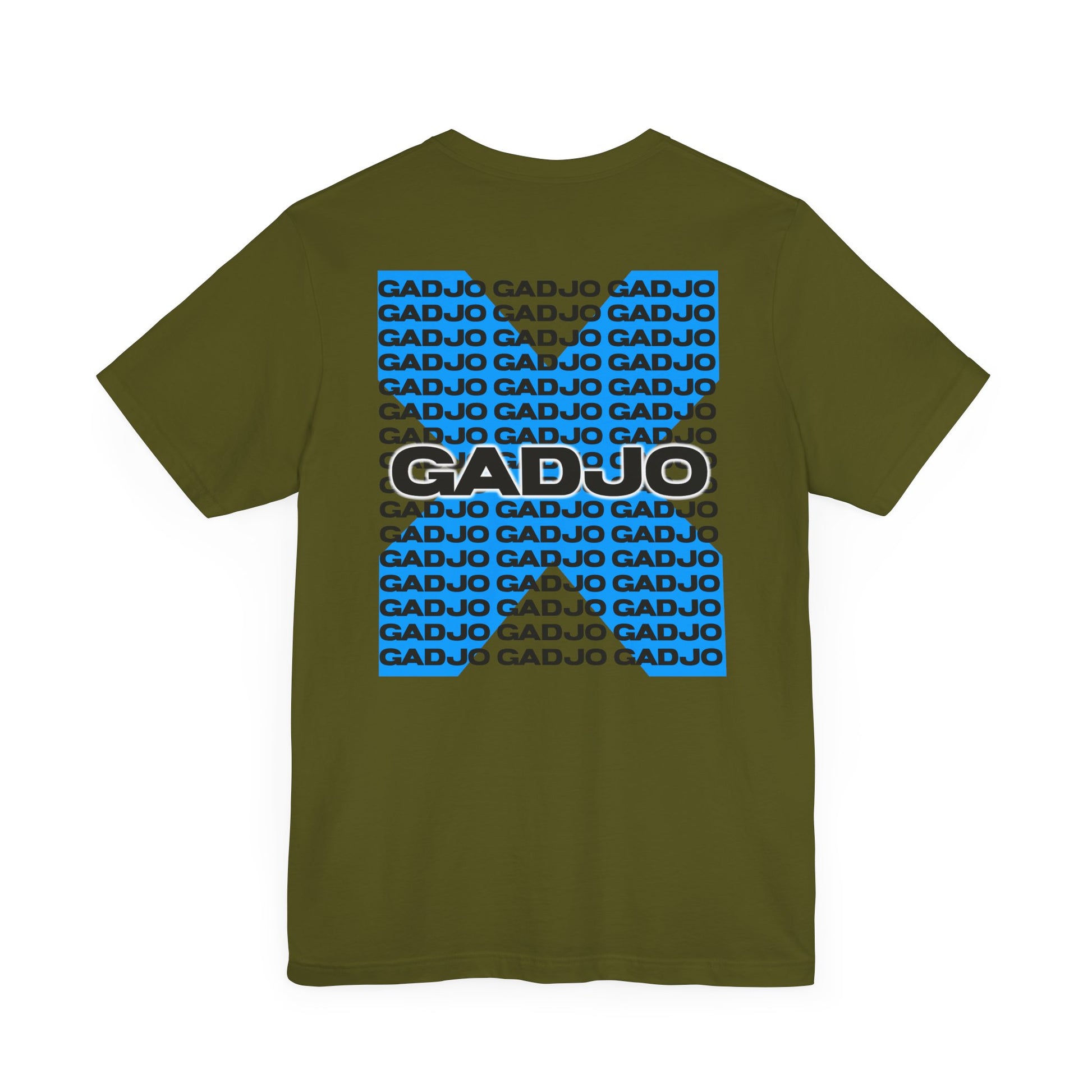 Fitted tee with GADJO printed in vintage typewriter font and subtle crown icon above.