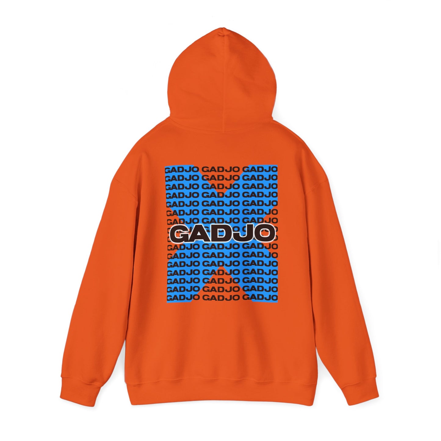 Hoodie showcasing “GADJO” within a stylized frame, paired with line art on the back for a complete streetwear vibe.

