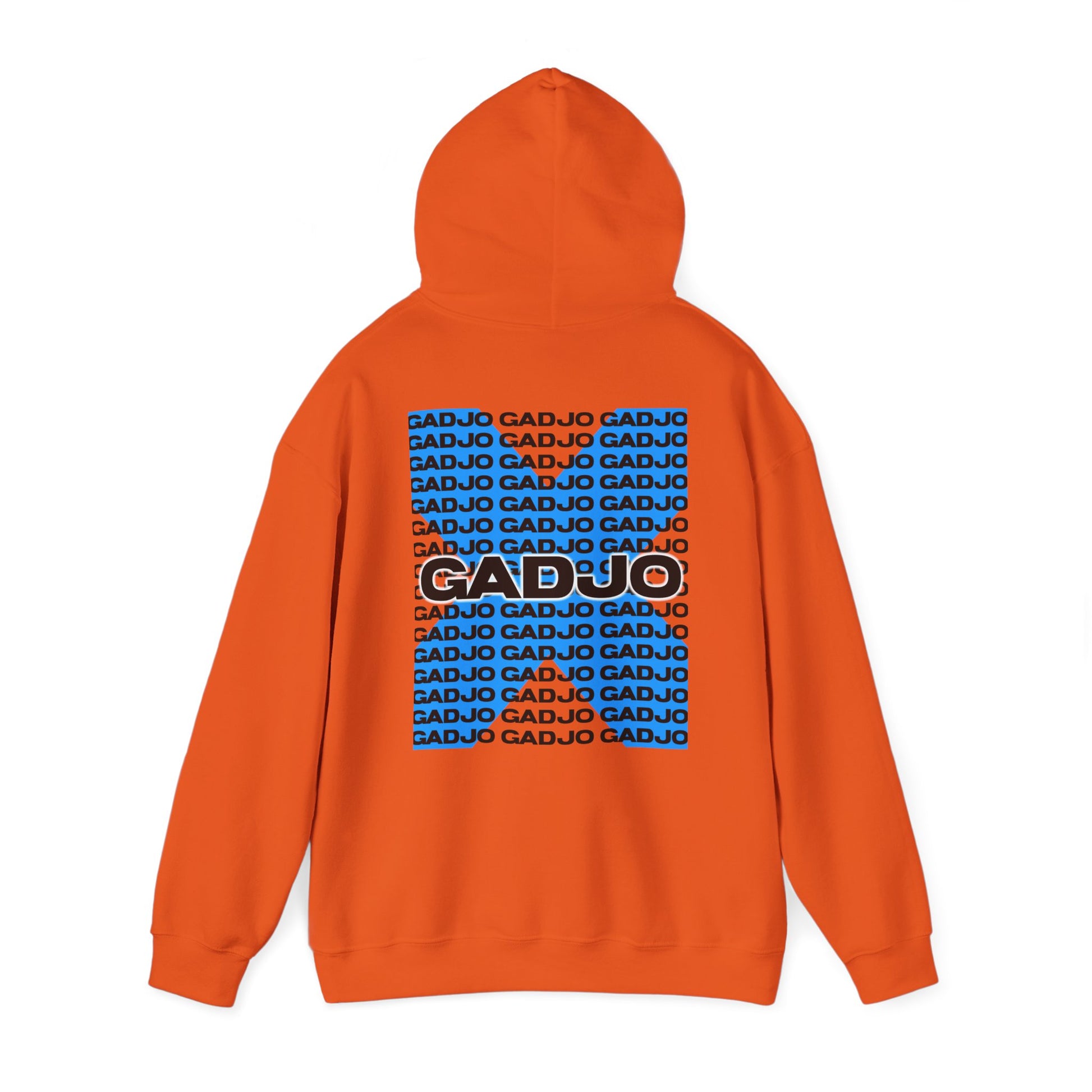 Hoodie showcasing “GADJO” within a stylized frame, paired with line art on the back for a complete streetwear vibe.

