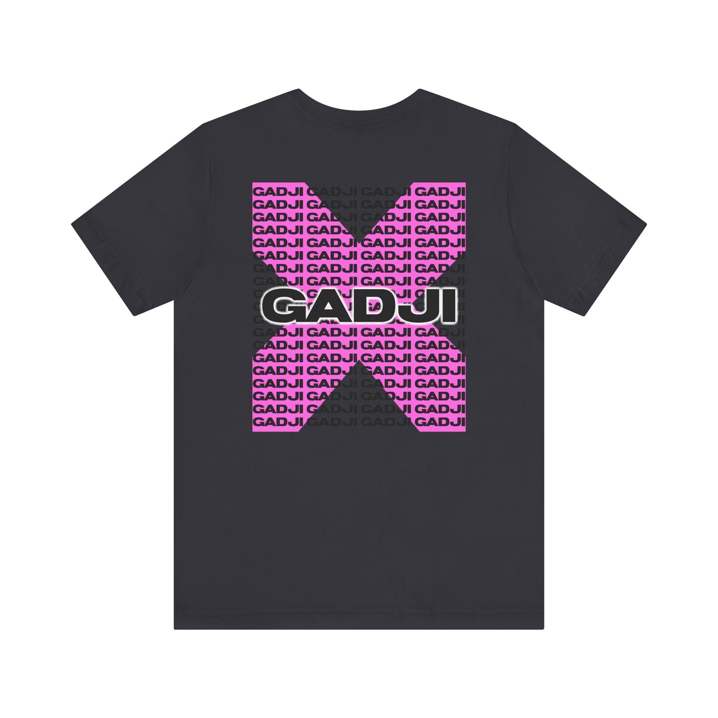 T-shirt with GADJI text surrounded by a decorative Roman wreath and crown emblem.