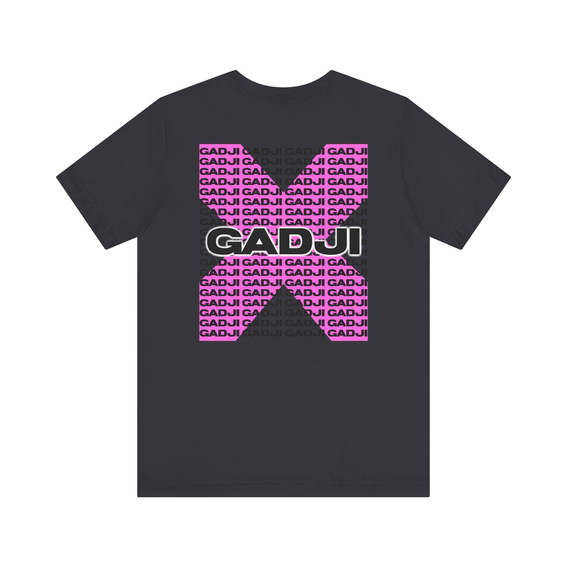 T-shirt with GADJI text surrounded by a decorative Roman wreath and crown emblem.
