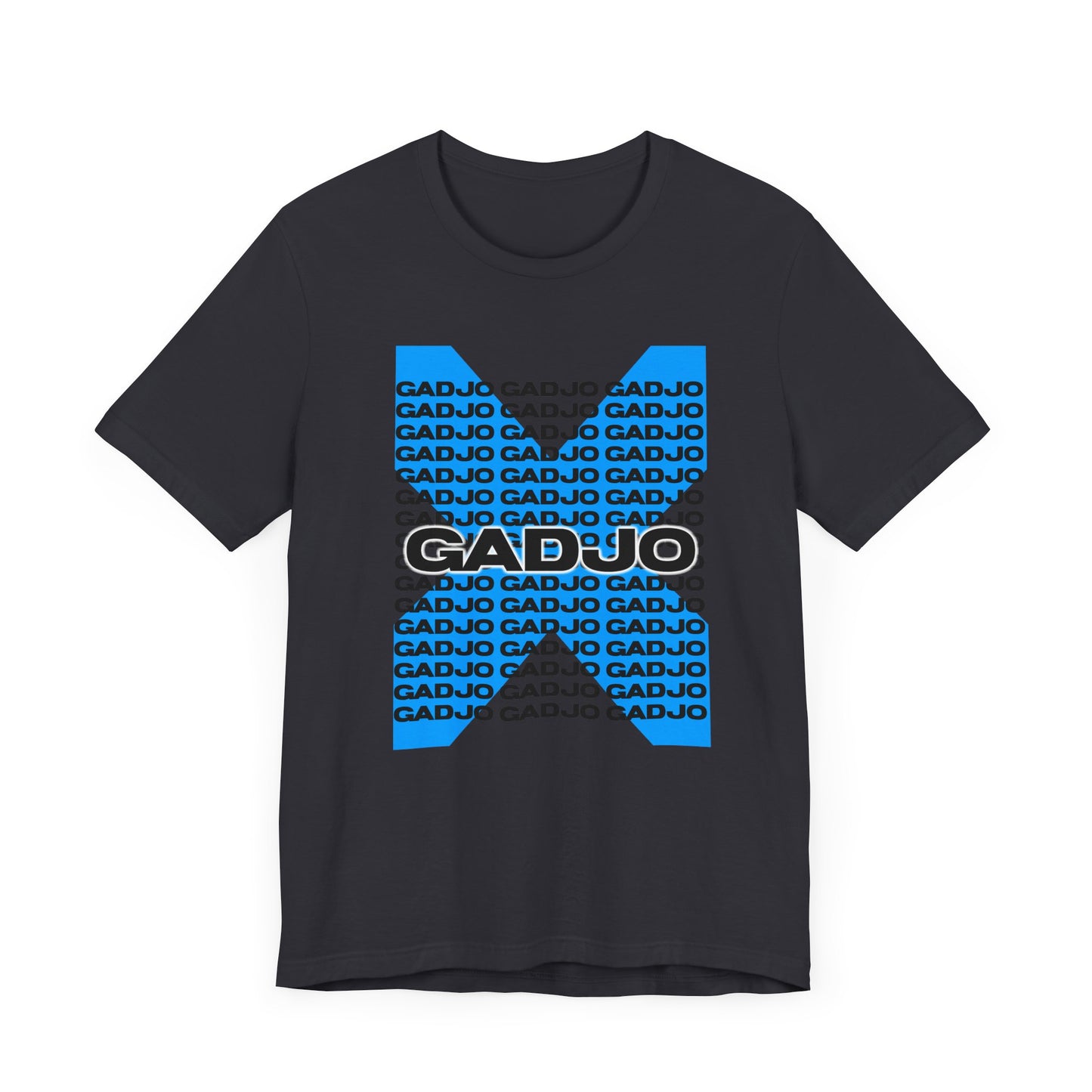 Tribal-inspired design with GADJO text integrated into circular motifs on a soft tee.
