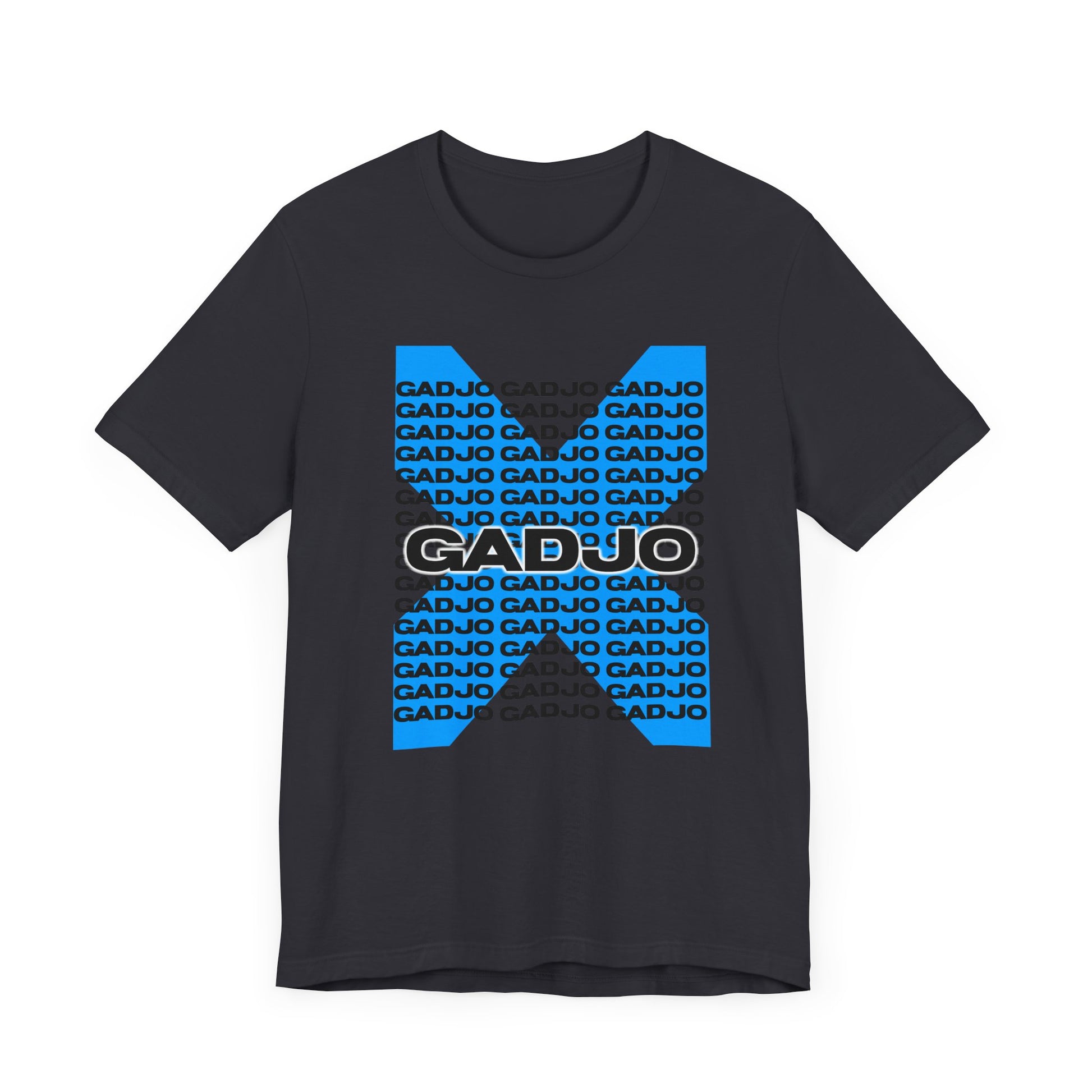 Tribal-inspired design with GADJO text integrated into circular motifs on a soft tee.