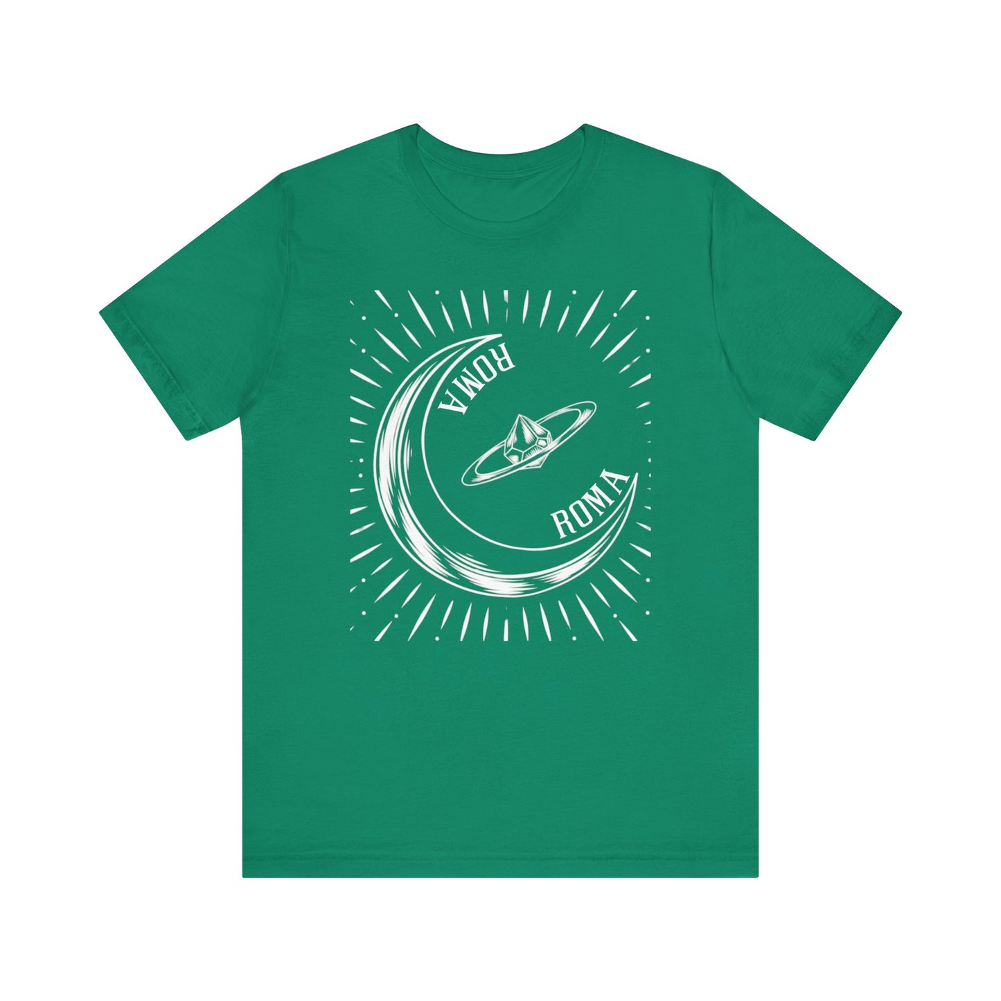 Roma graphic tee with spiritual moon art and clean block ROMA text