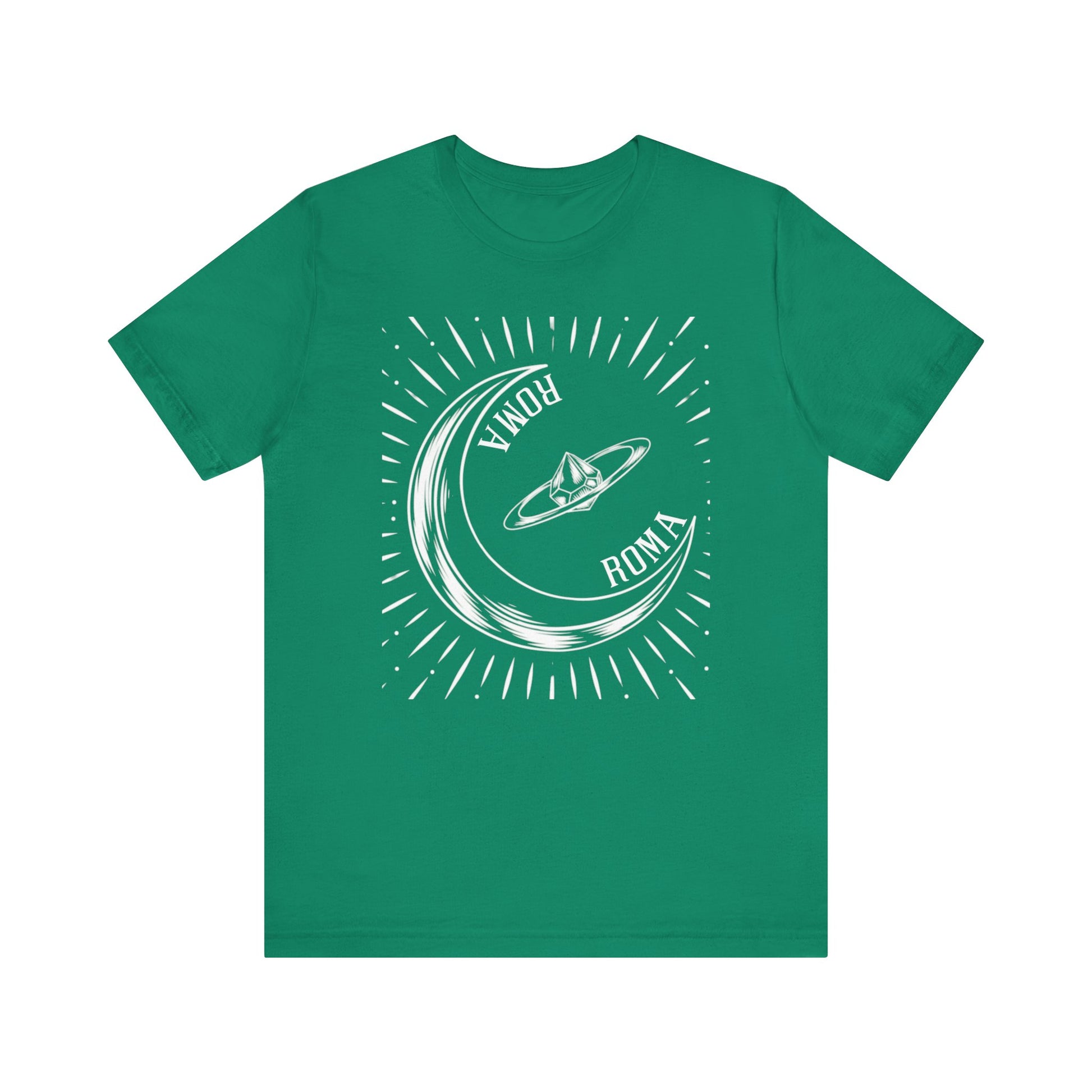 Roma graphic tee with spiritual moon art and clean block ROMA text