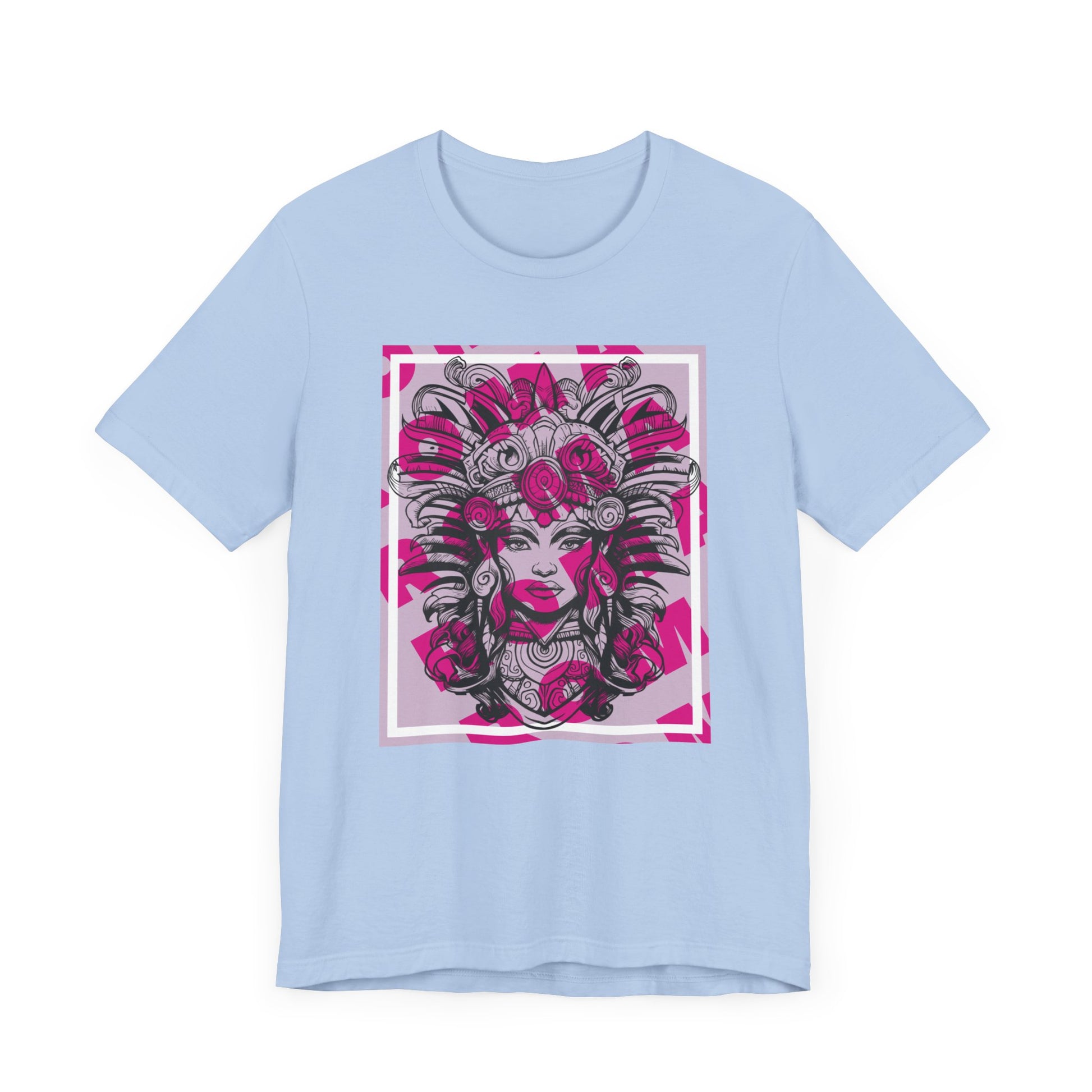 T-shirt displaying GADJI text in stylized Roman lettering with chiseled stone textures.