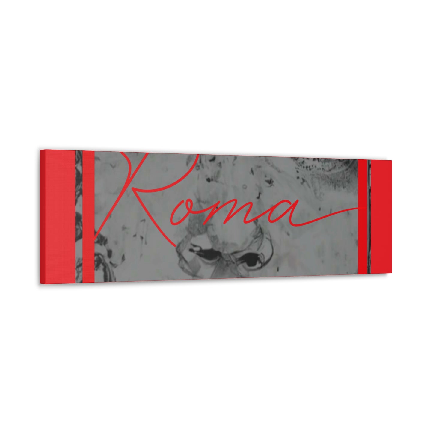 A modern canvas print featuring the vulnerable expression of a girl paired with minimalist ROMA lettering.