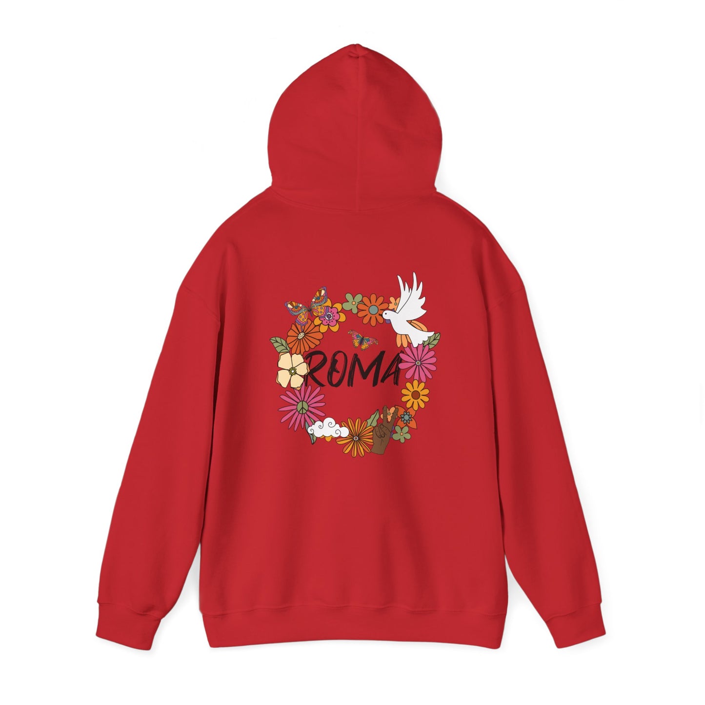 Casual hoodie featuring a distinct ‘R’ and subtle ‘SZUKAR ROMA’ wording underneath the design.