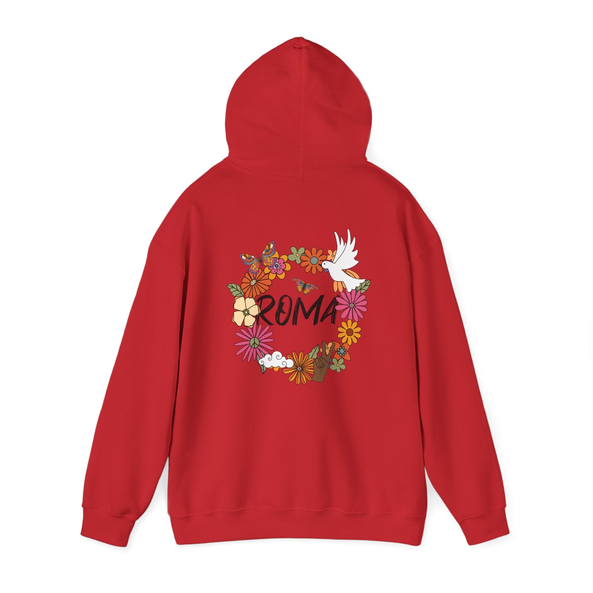 Casual hoodie featuring a distinct ‘R’ and subtle ‘SZUKAR ROMA’ wording underneath the design.