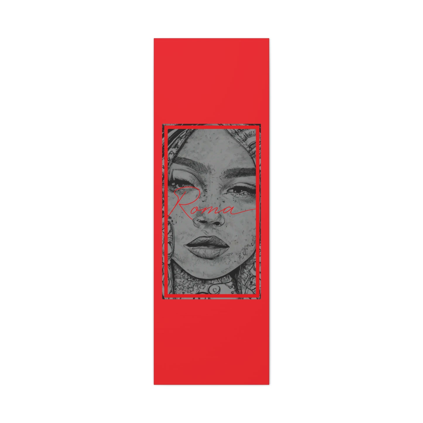 Aesthetic canvas artwork with artistic blur around a girl’s tear-filled eyes, offset by a clean and impactful ROMA title.