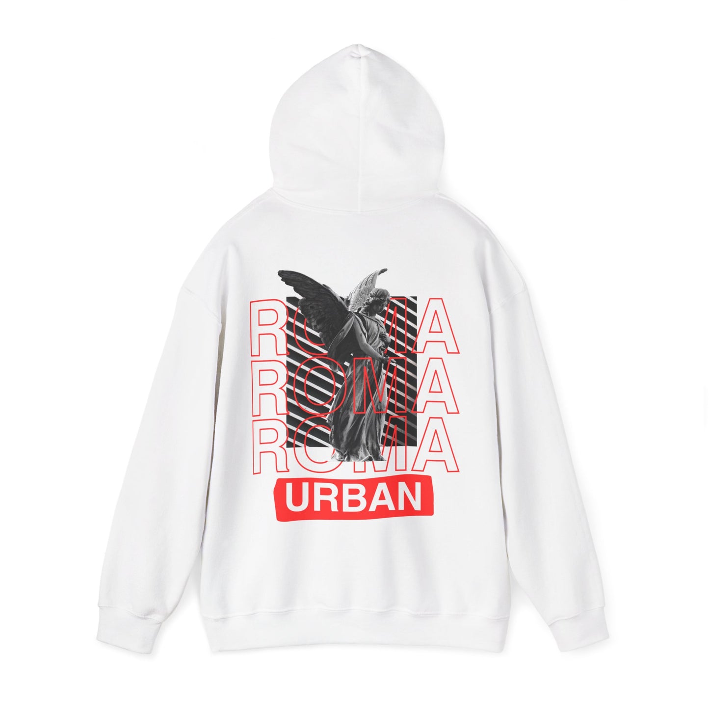 Street-style hoodie featuring ancient Roma imagery over ROMA type, “URBAN” signature below.
