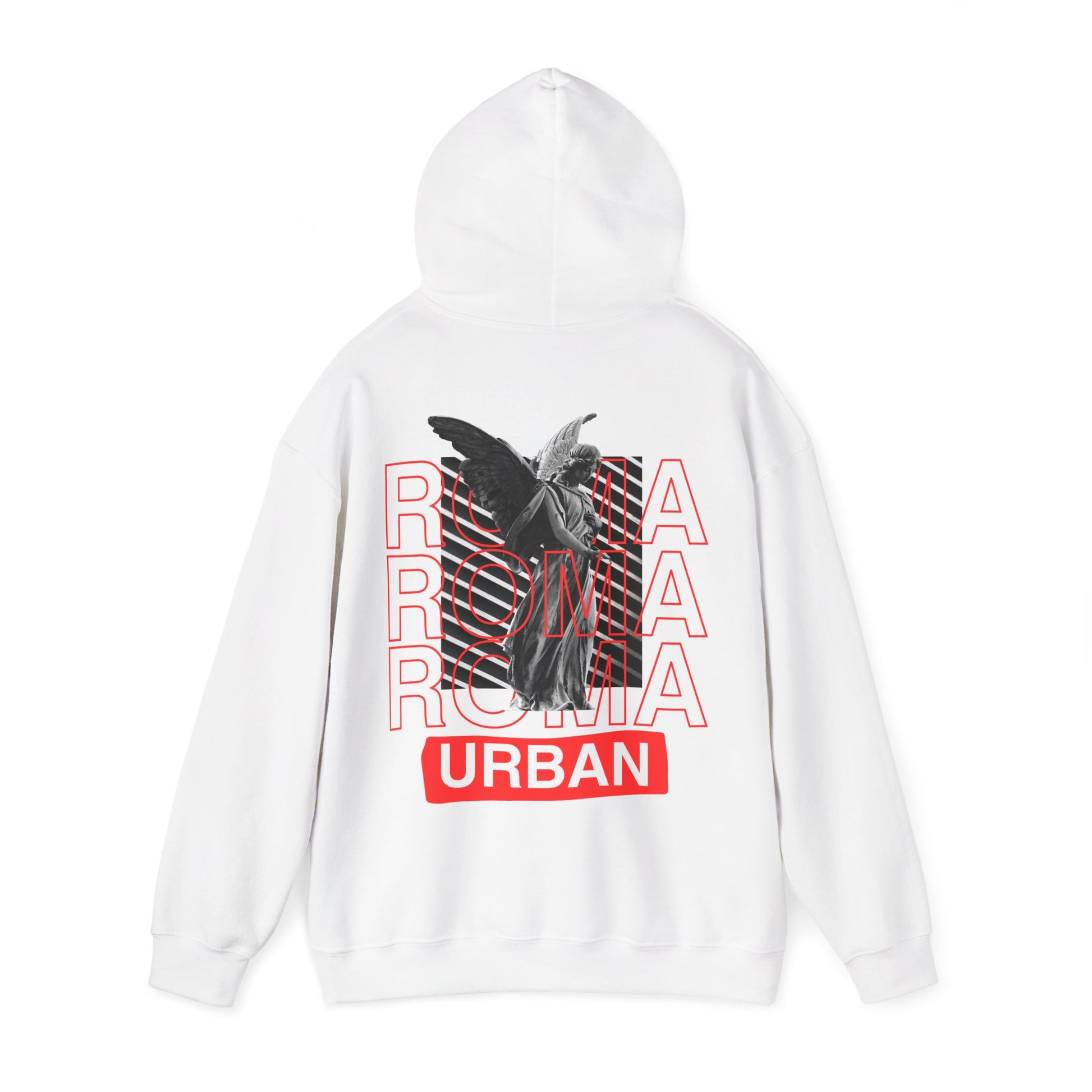 Street-style hoodie featuring ancient Roma imagery over ROMA type, “URBAN” signature below.
