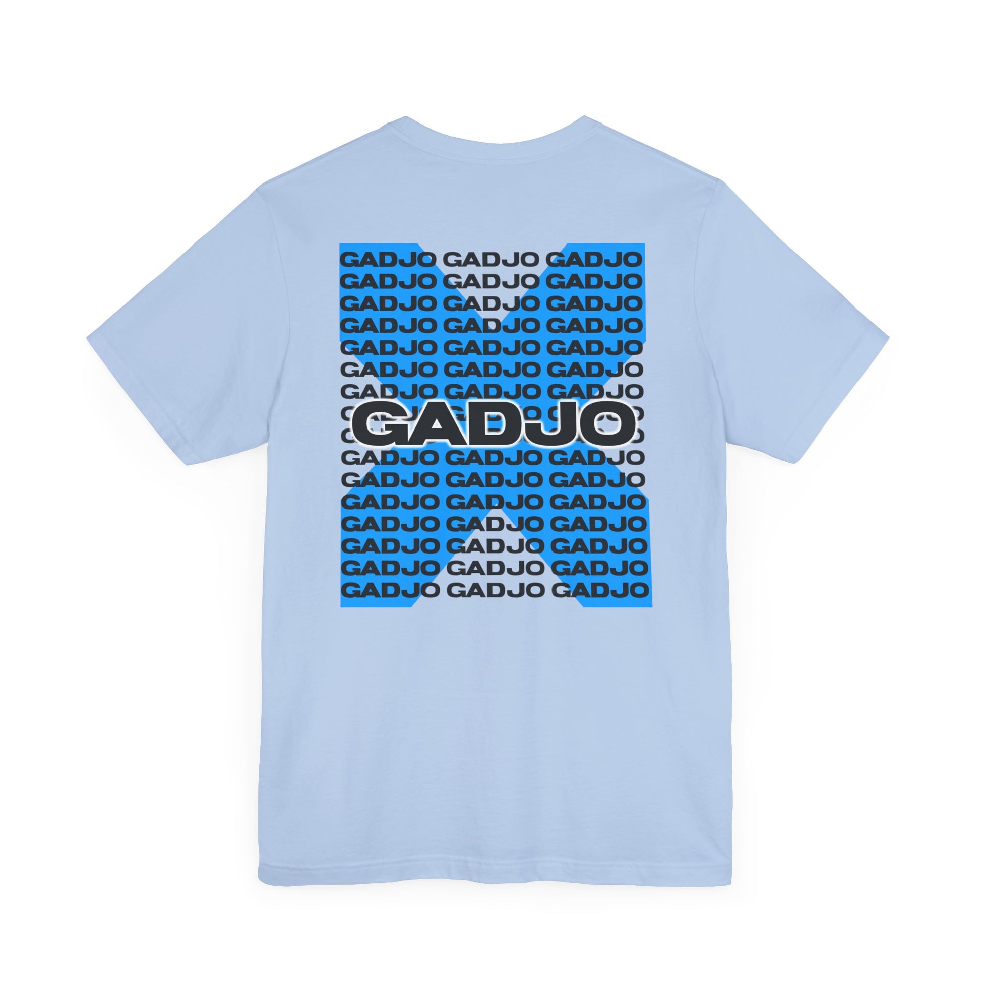 Trendy short sleeve shirt featuring large GADJO text design.
