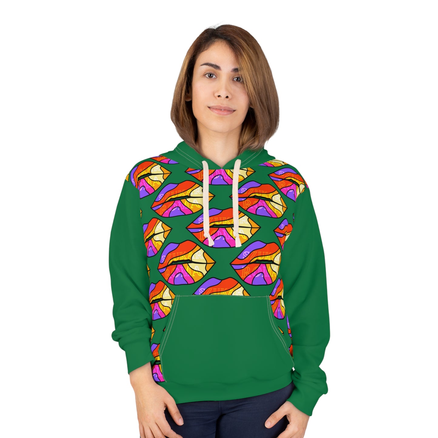 Comfort-fit green hoodie with central Roma statue design in white and gold.