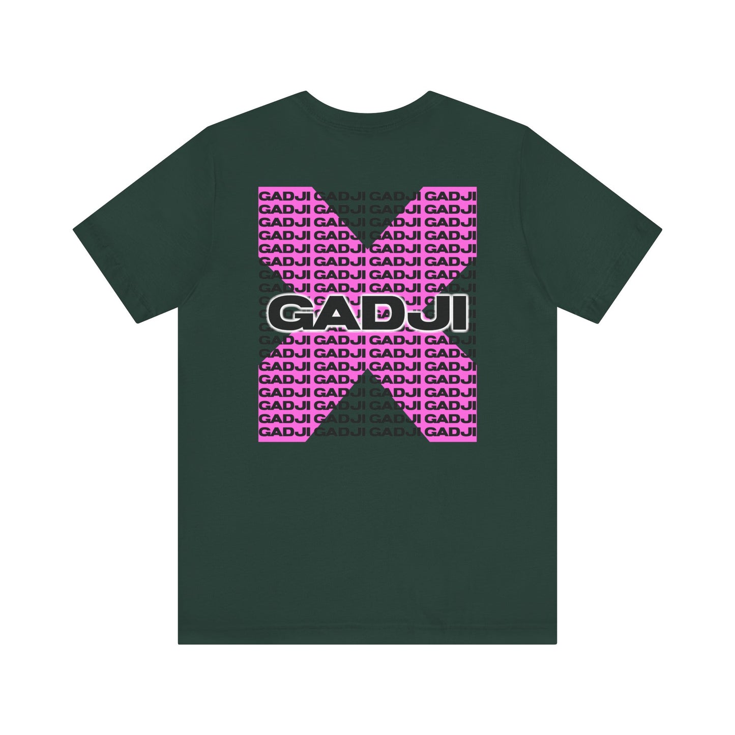 Short sleeve tee showcasing GADJI letters with a chiseled stone effect and laurel vine borders.