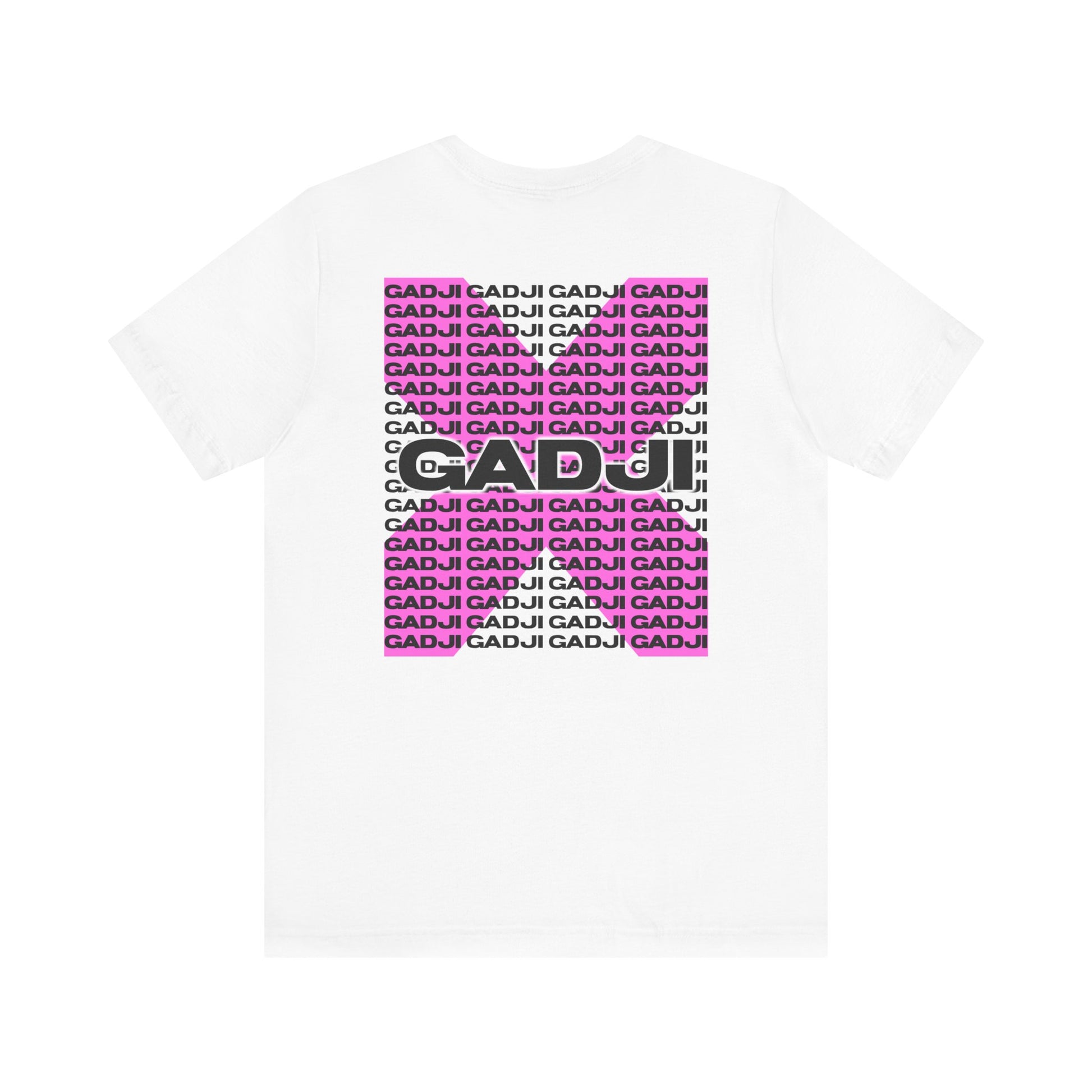 Short sleeve t-shirt featuring bold GADJI text in retro varsity font, front and center.