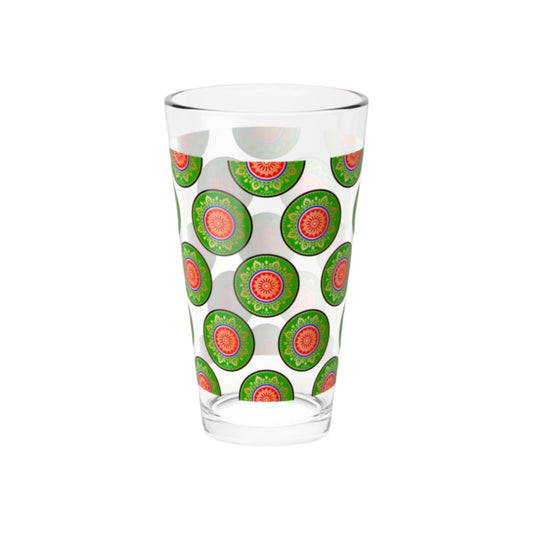 16oz Szukar Roma mixing glass with bold street-style typography design.