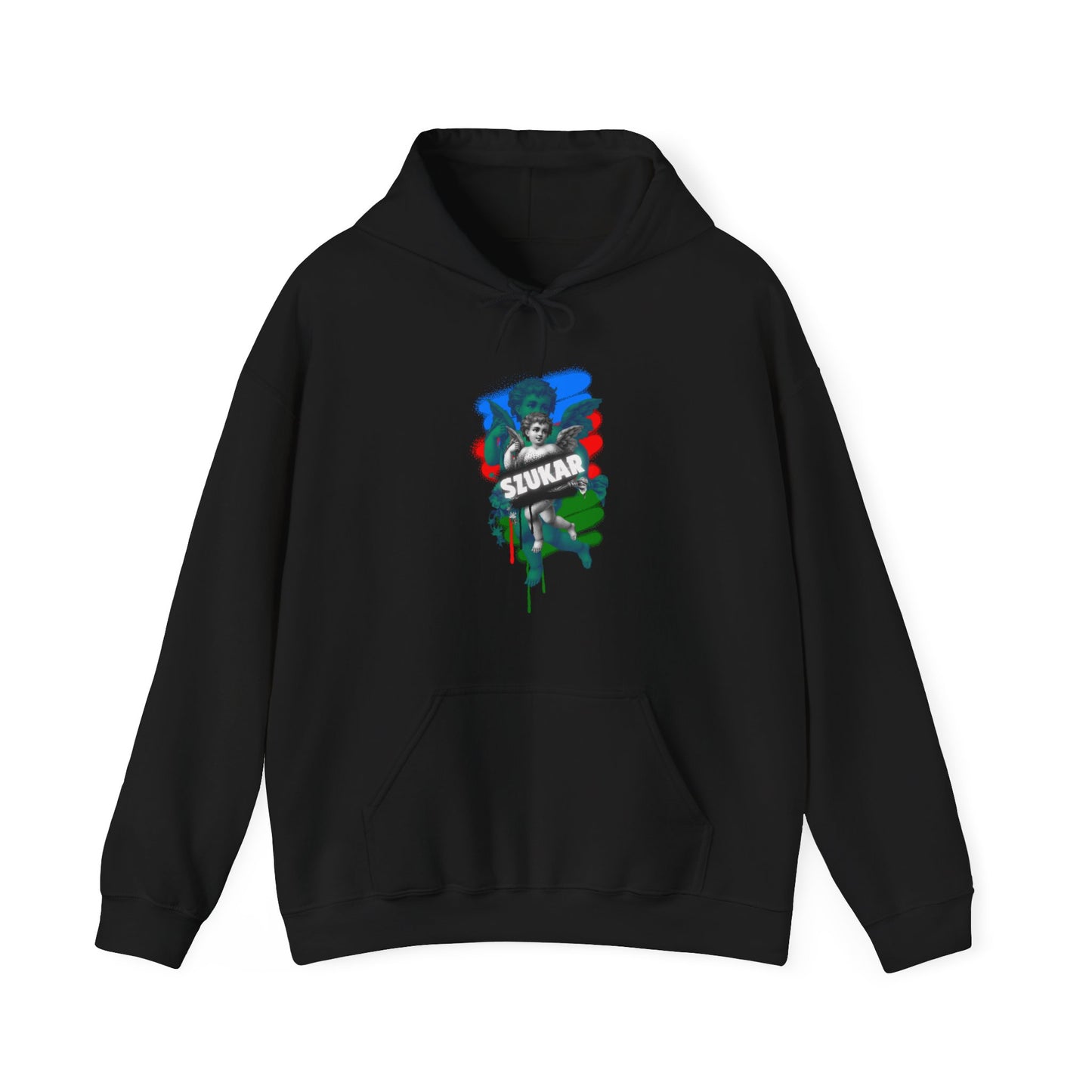 Trendy black hoodie featuring angel design and ZORAL ROMA statement lettering