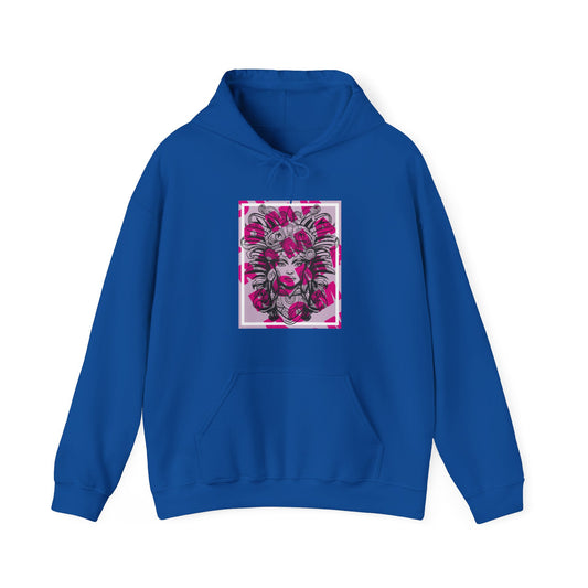 Graphic hoodie featuring a close-up side profile of a girl's face in moody lighting.

