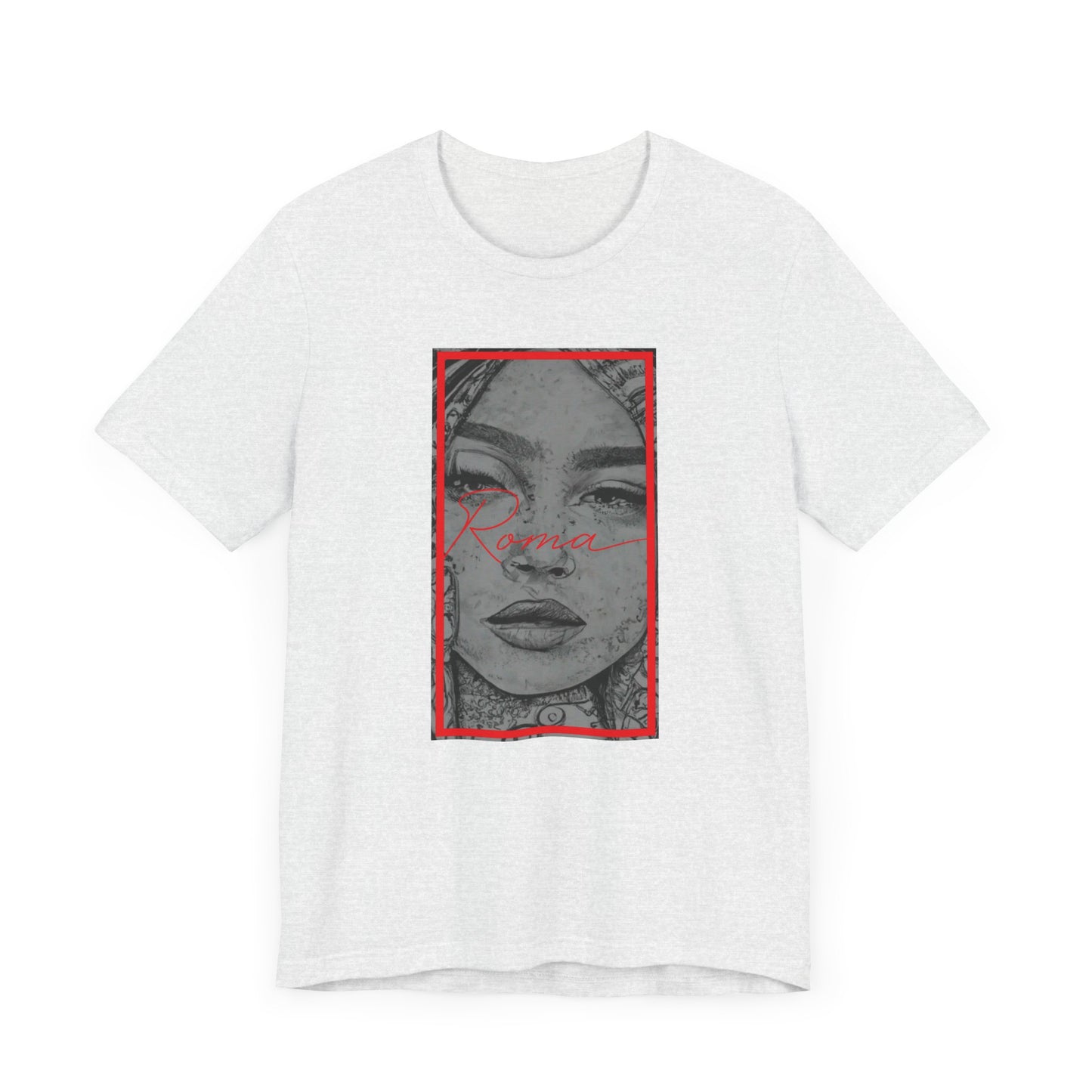 Minimalist t-shirt with small GADJO text above a thin underline and a delicate crown sketch.