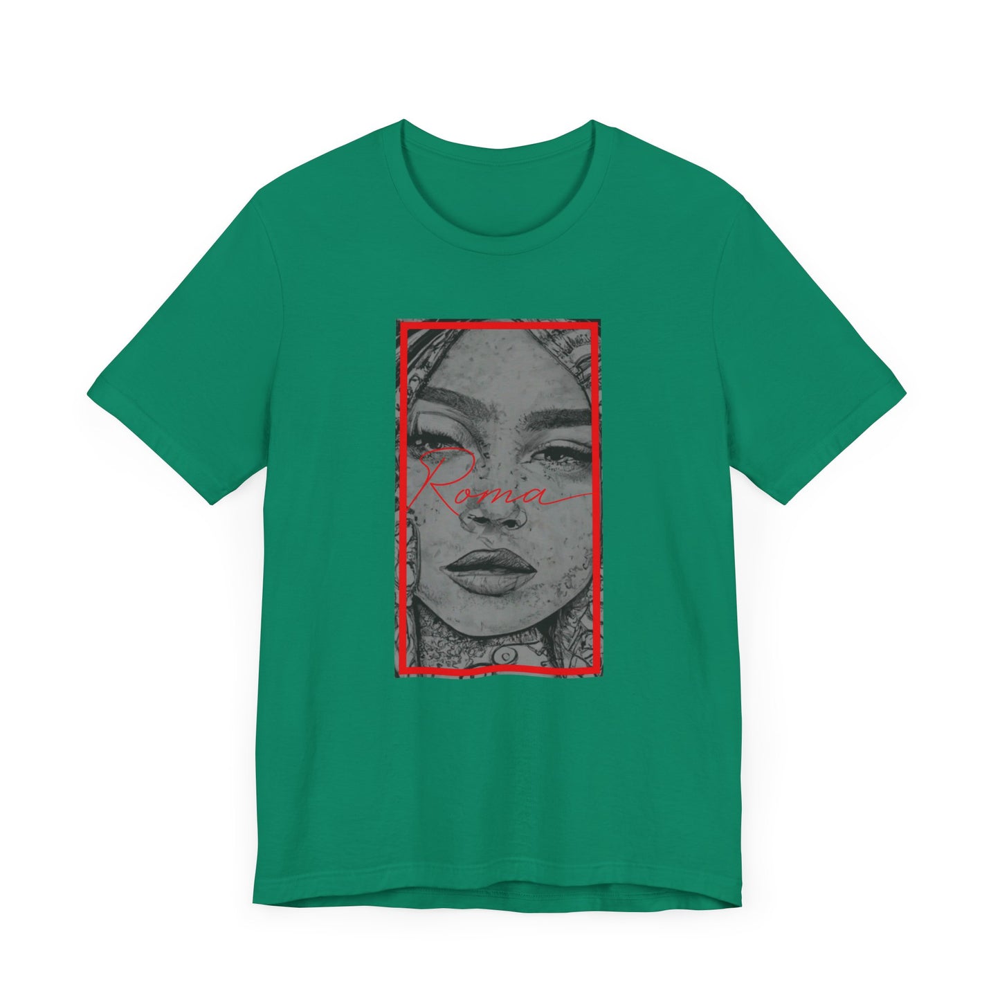 Black short sleeve t-shirt displaying a detailed Roma statue with the word ‘ATTENTION’ boldly placed behind and ‘Roma’ text beneath in stylish font.