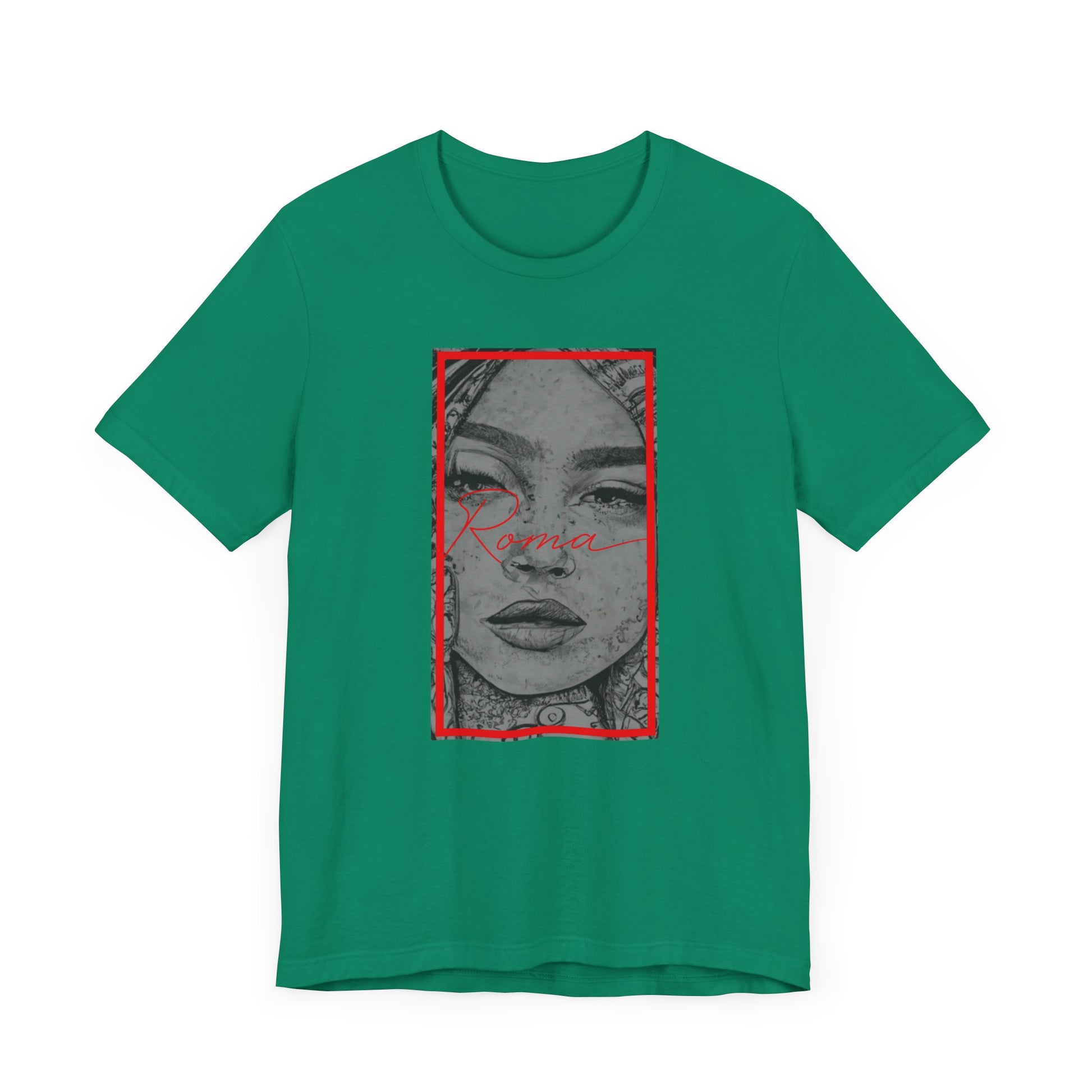 Black short sleeve t-shirt displaying a detailed Roma statue with the word ‘ATTENTION’ boldly placed behind and ‘Roma’ text beneath in stylish font.