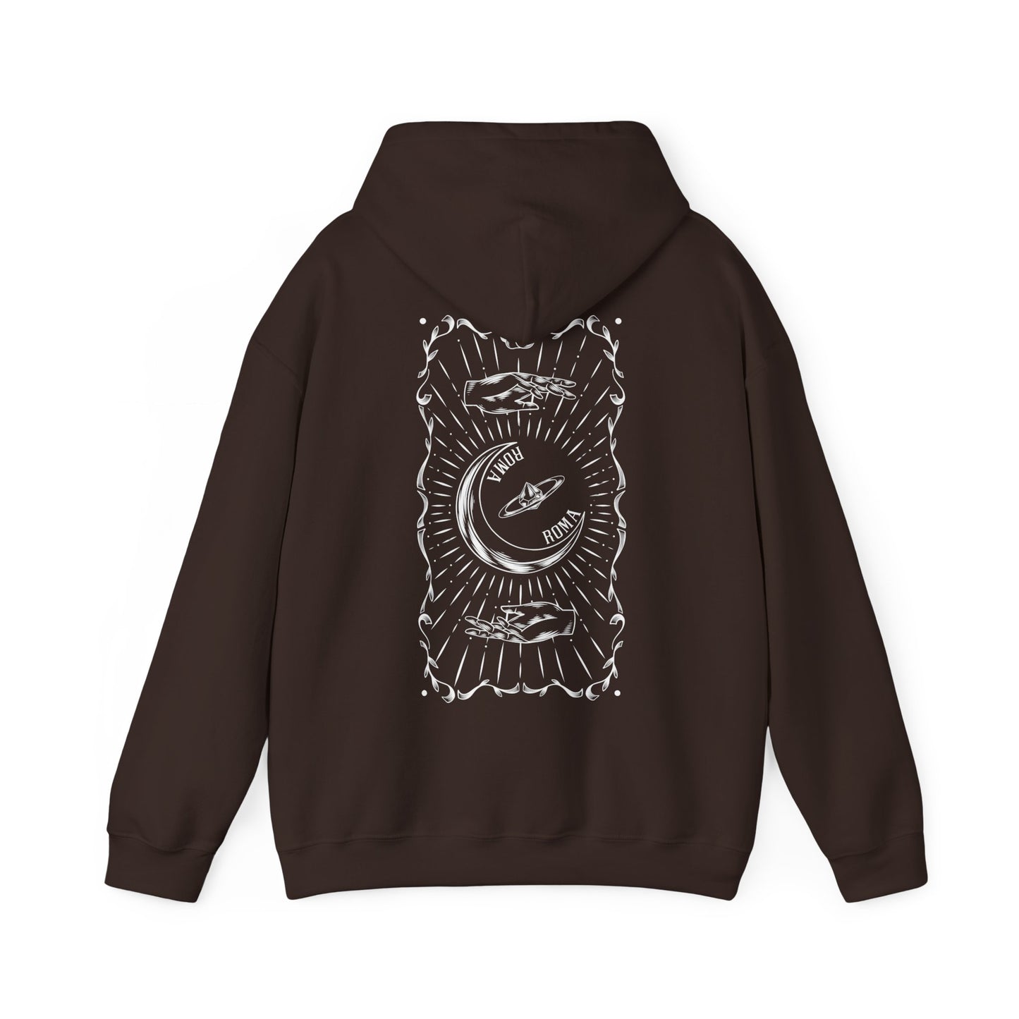 Urban style black hoodie with bold HAlf moon ettering and angel icon