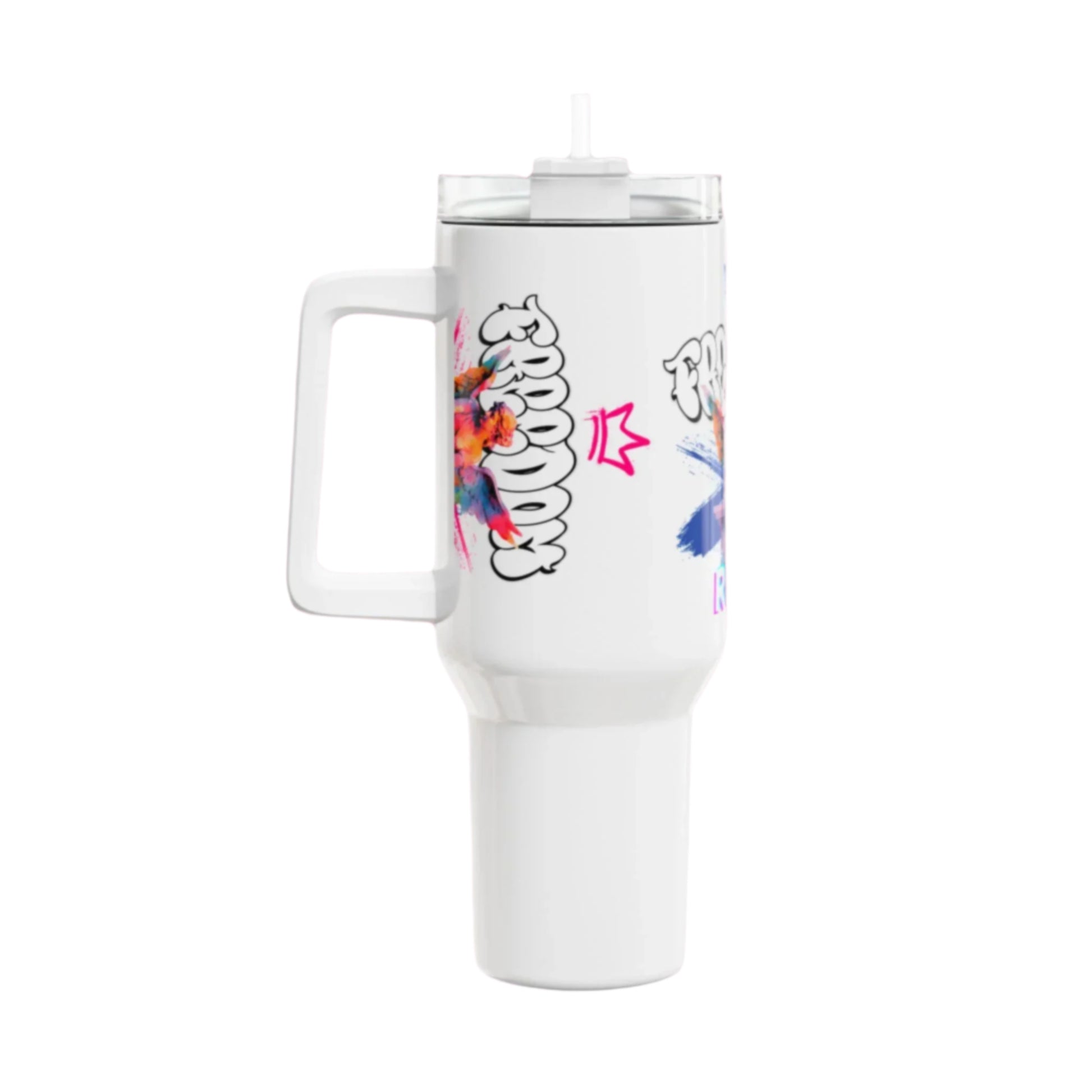 Stylish tumbler with a smooth surface and reusable straw, ideal for cold beverages.
