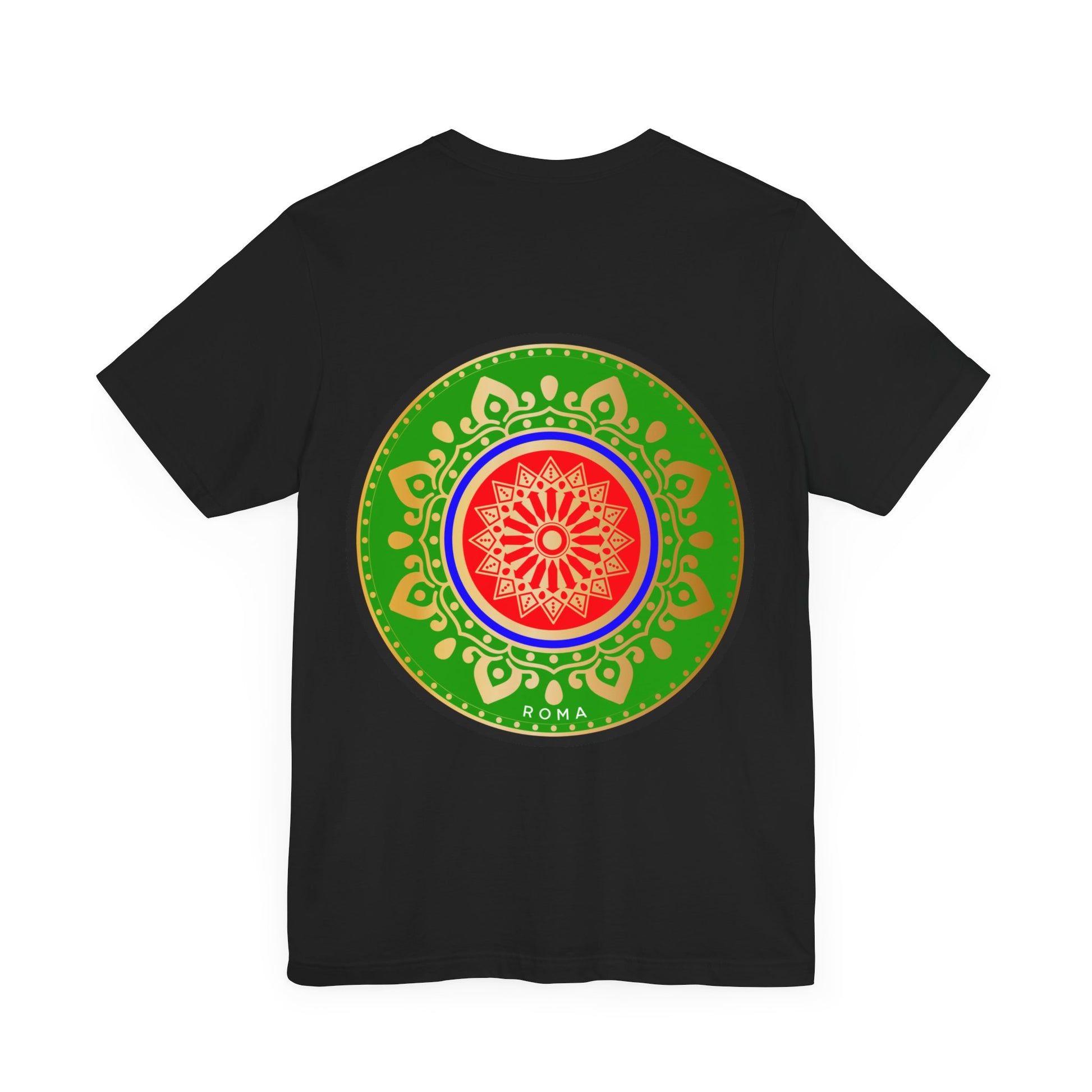 Short sleeve t-shirt featuring a bold circle design with Roma text centered.