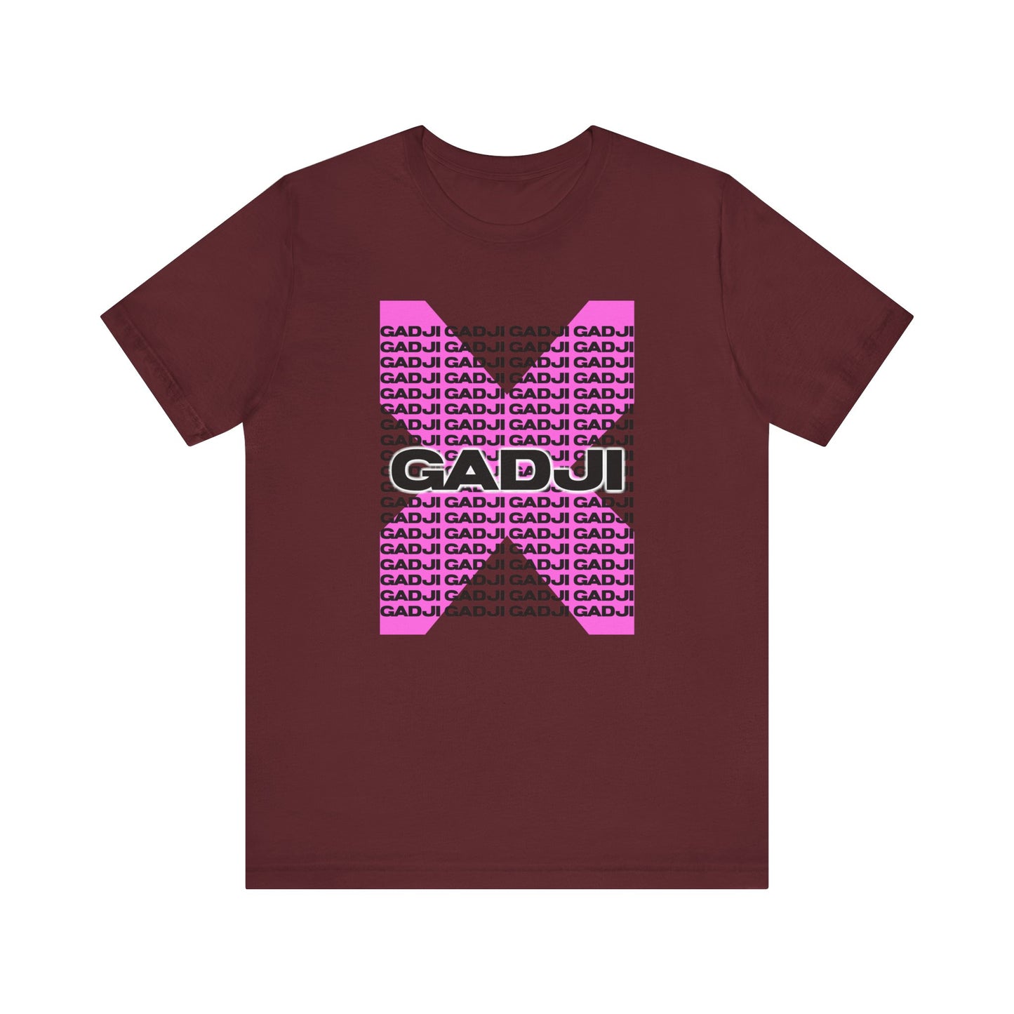Graphic tee showcasing layered GADJI text with a soft gradient shadow effect.