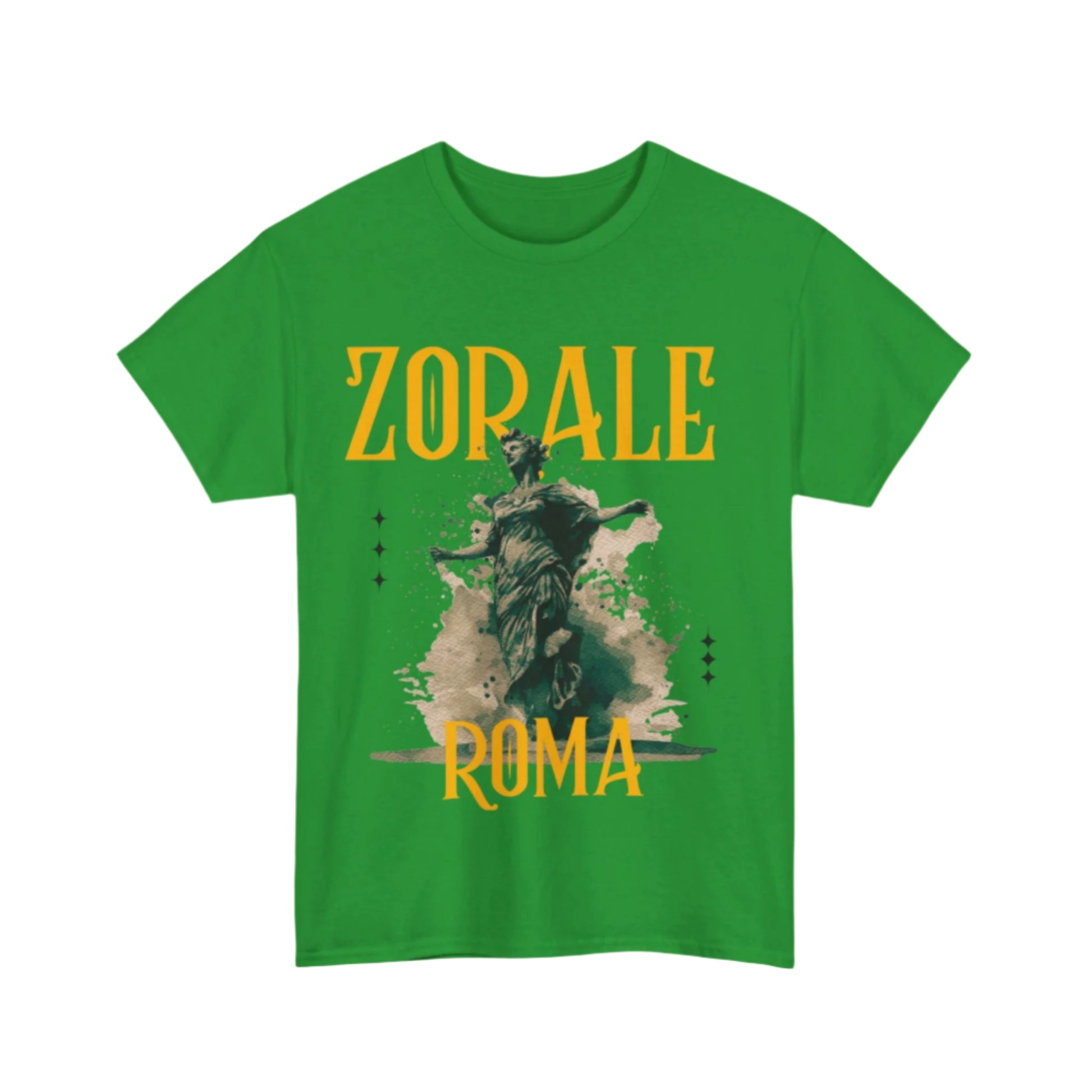 Graphic T-shirt with strong ZORALE typography and a Roman angel statue print