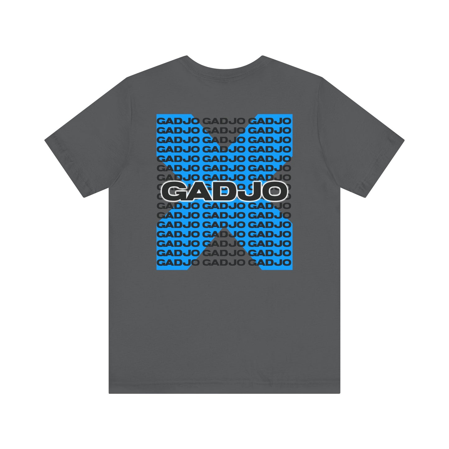 Men’s short sleeve t-shirt displaying prominent GADJO text graphic.