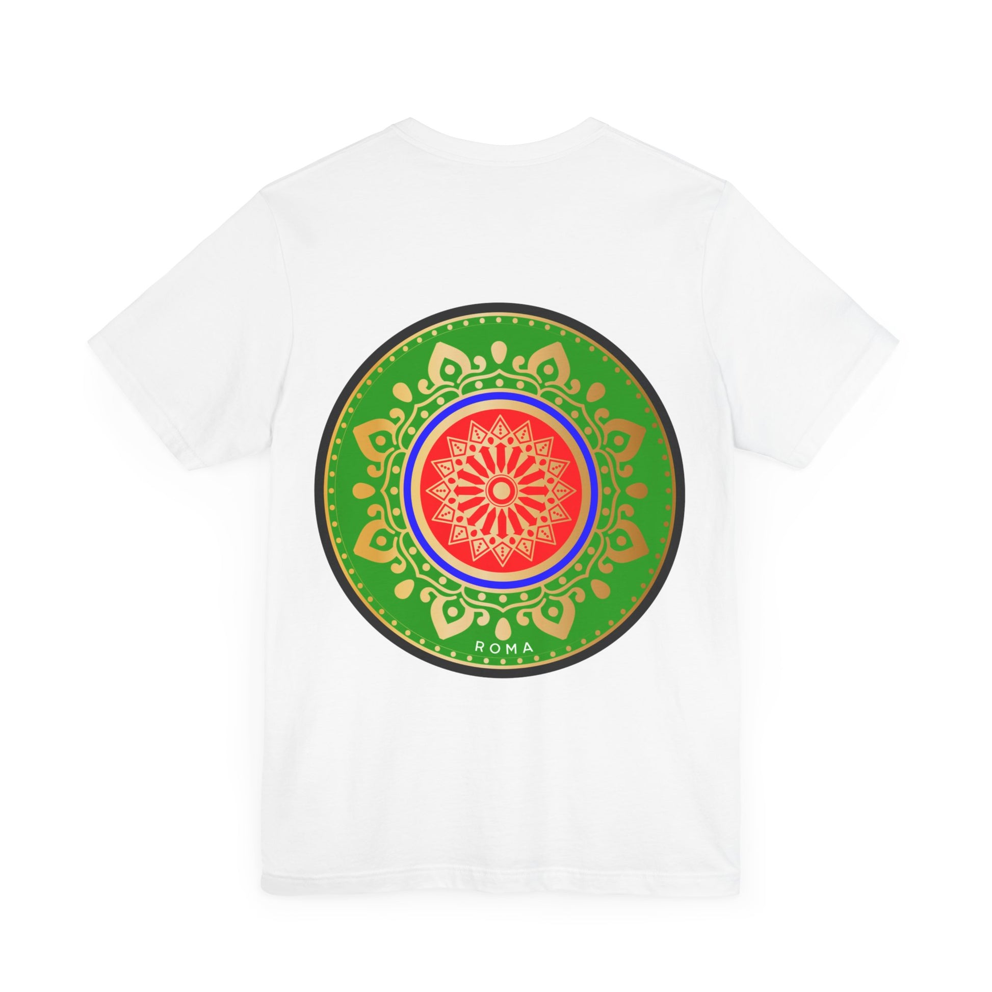 Unisex short sleeve t-shirt showcasing Roma design framed by a circle.