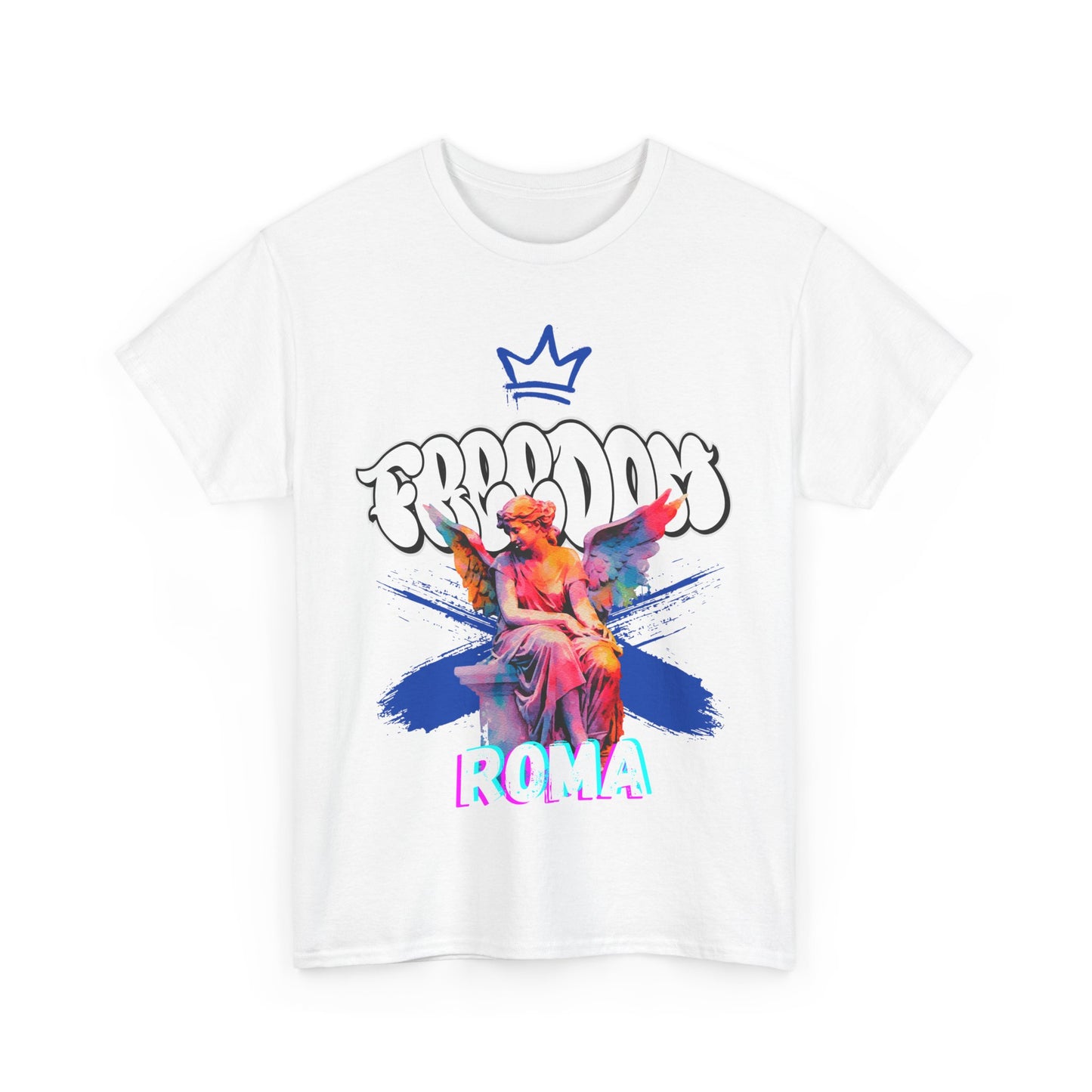 white t-shirt tee front crown freedom angel sketch roma design