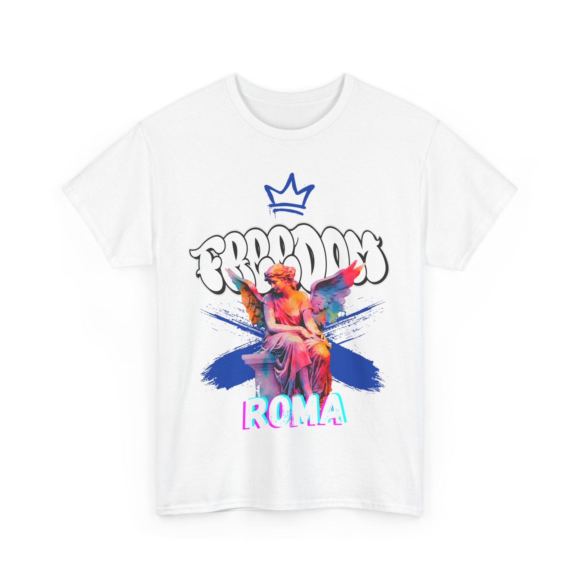 white t-shirt tee front crown freedom angel sketch roma design