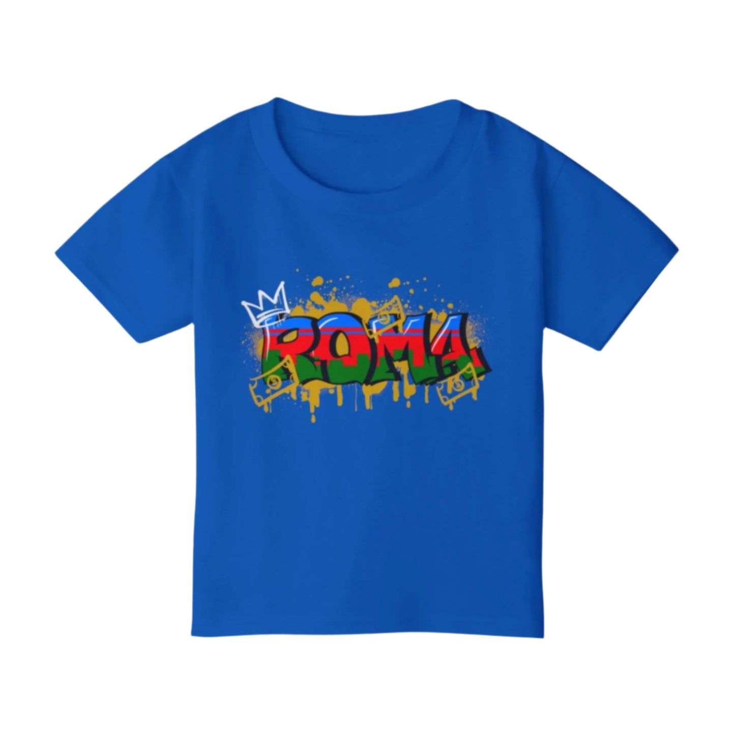 Casual dark royal blue with angel sketch and clean ROMA font on chest