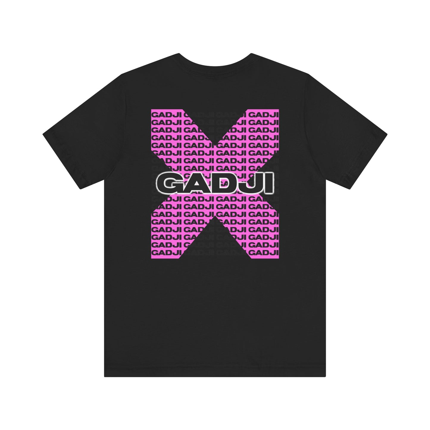 Casual crewneck tee featuring minimalistic GADJI lettering in black on white fabric.