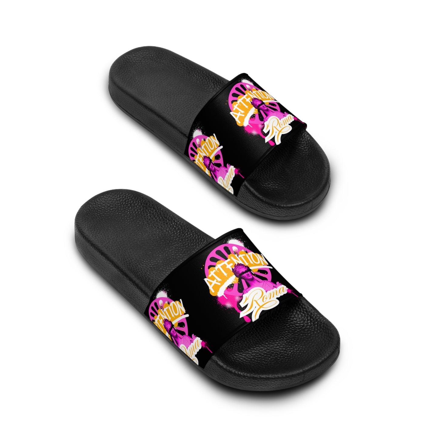 Enclosed slipper with roof-style upper and Roma statue design