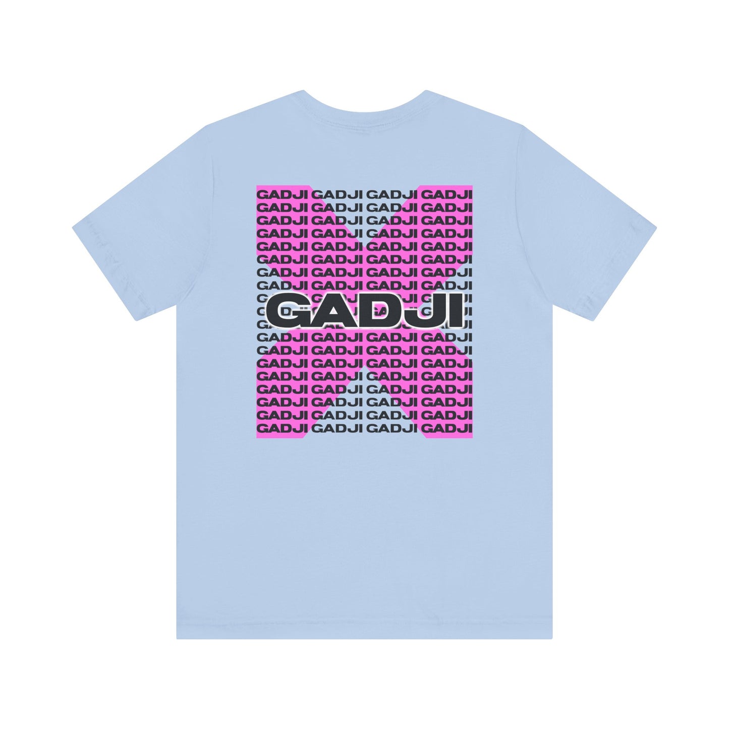 T-shirt showcasing GADJI text in vintage Roma typography combined with chiseled stone texture.