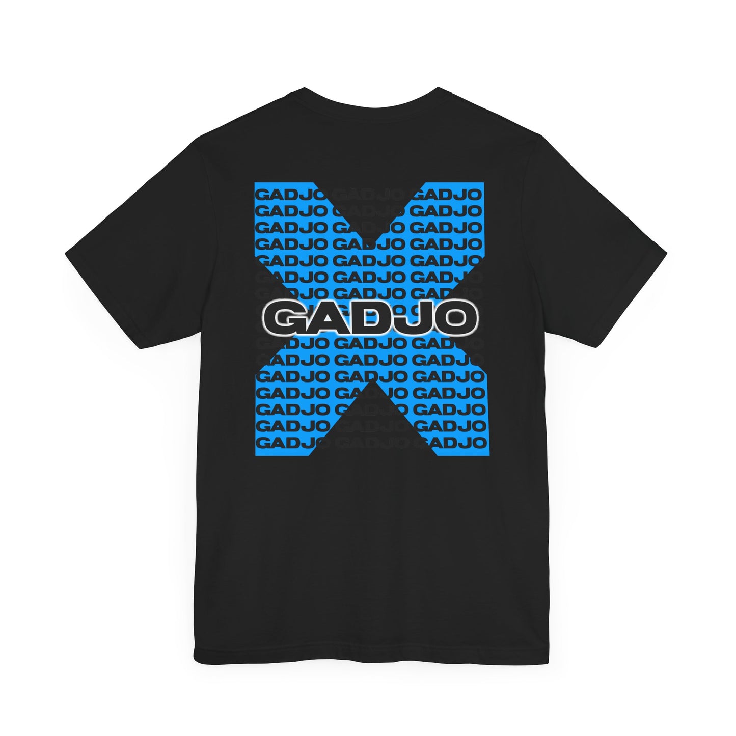 Art-style tee featuring GADJO text with sketchy hand-drawn elements like stars and lines.