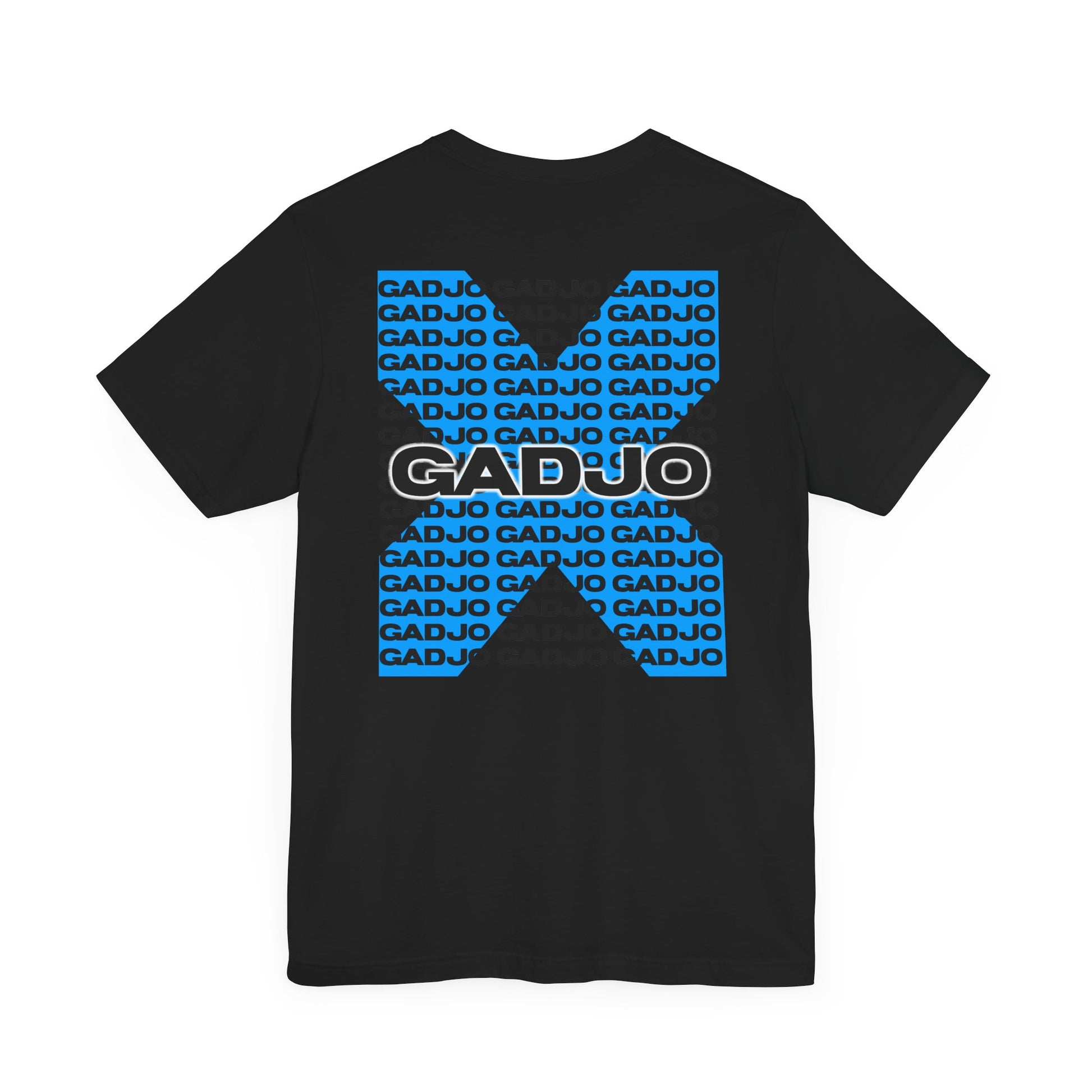 Art-style tee featuring GADJO text with sketchy hand-drawn elements like stars and lines.