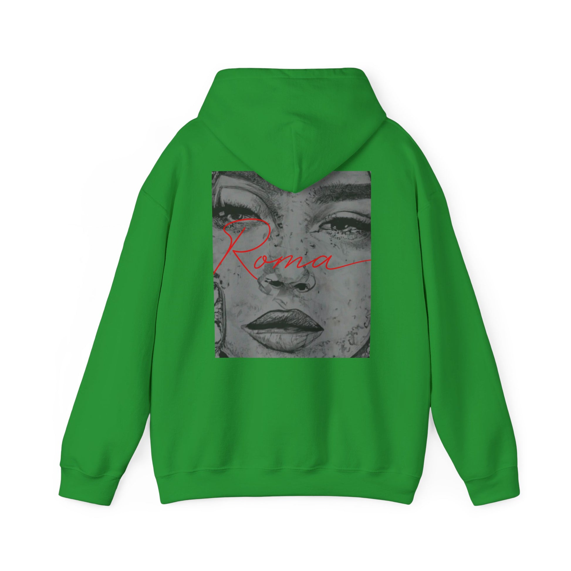 Hoodie wrapped in Roma flag colors with a smooth gradient effect for a modern finish.

