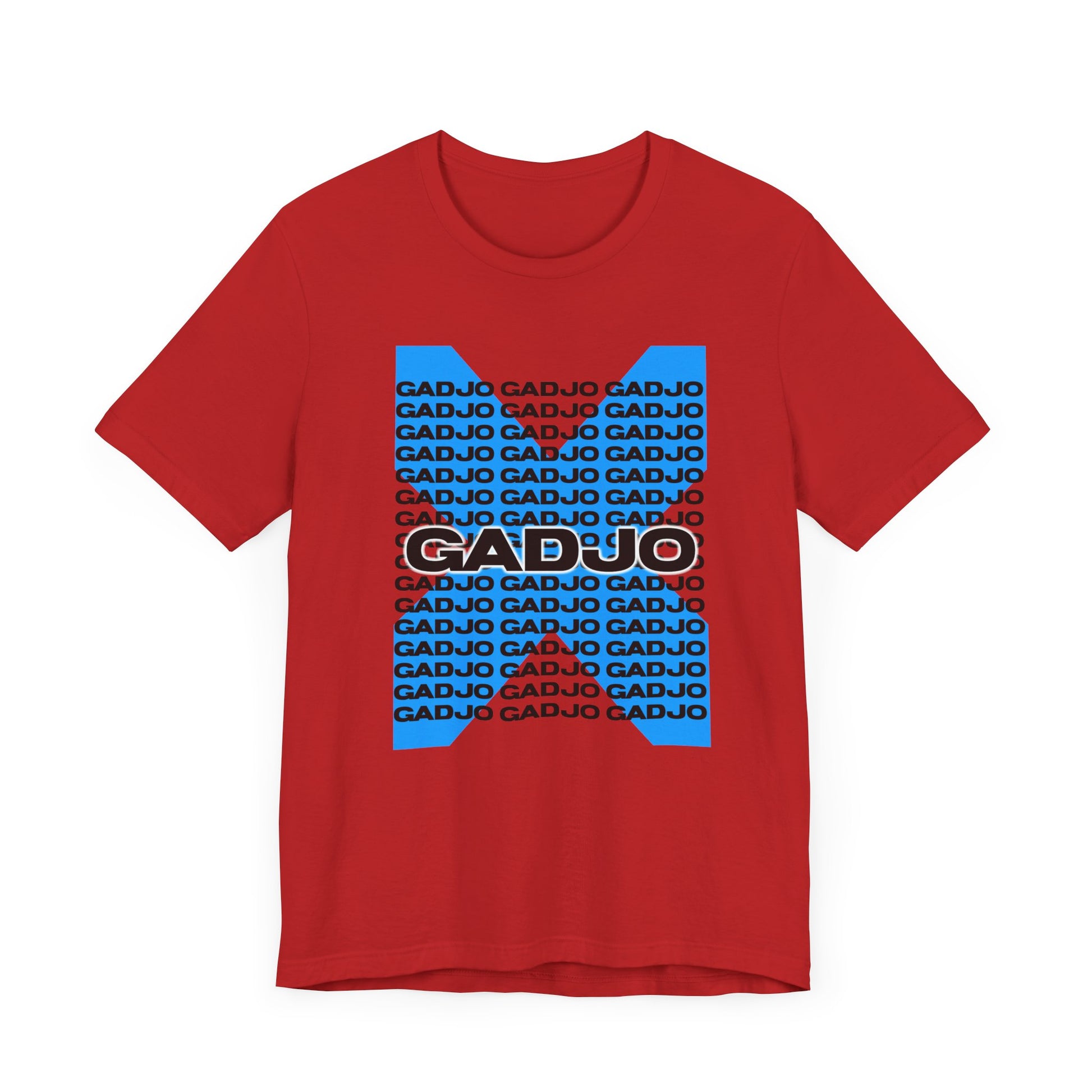 Bold t-shirt design featuring 3D GADJO text surrounded by lightning bolt graphics for a dynamic touch.