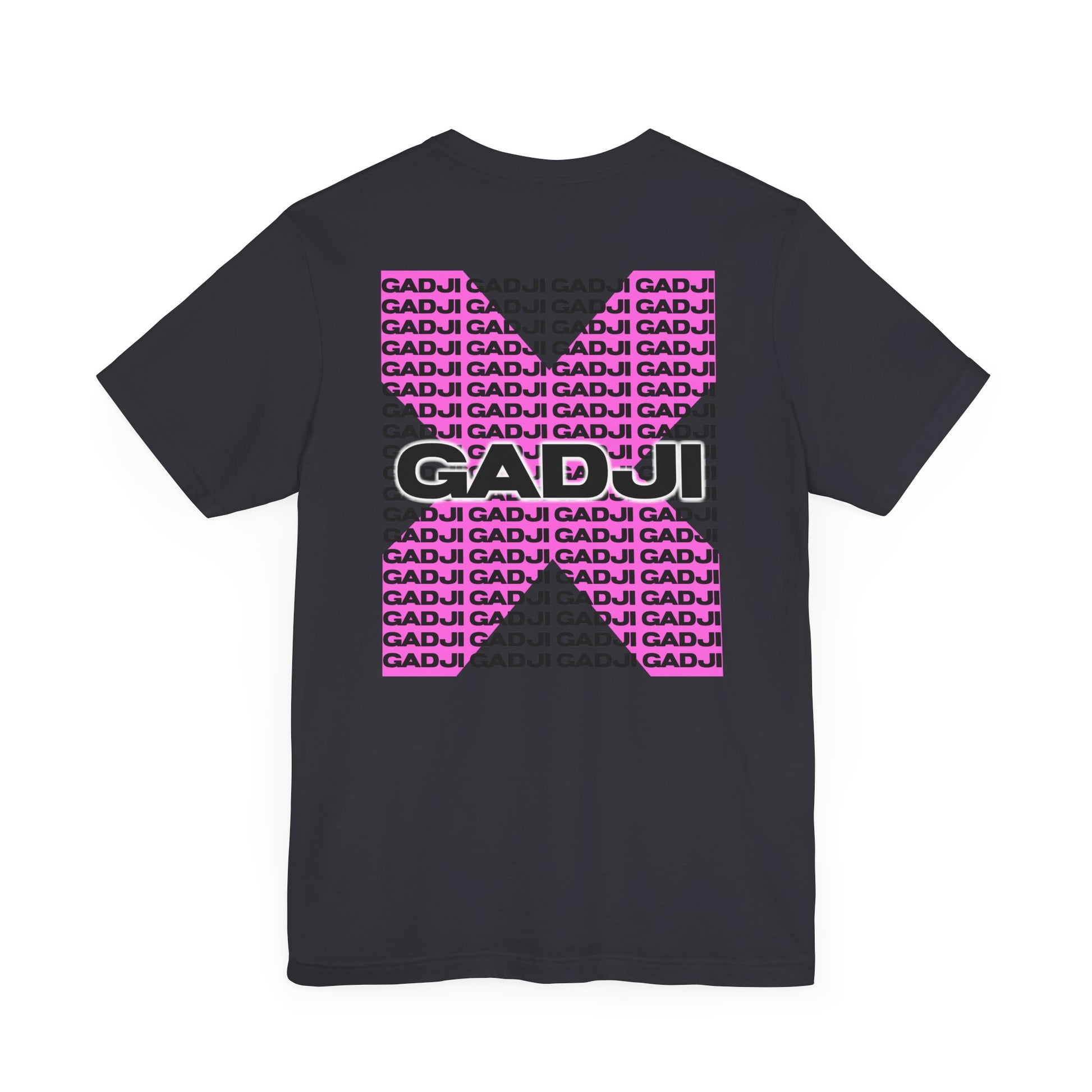 T-shirt featuring GADJI lettering with a cracked marble texture, giving a weathered Roman look.