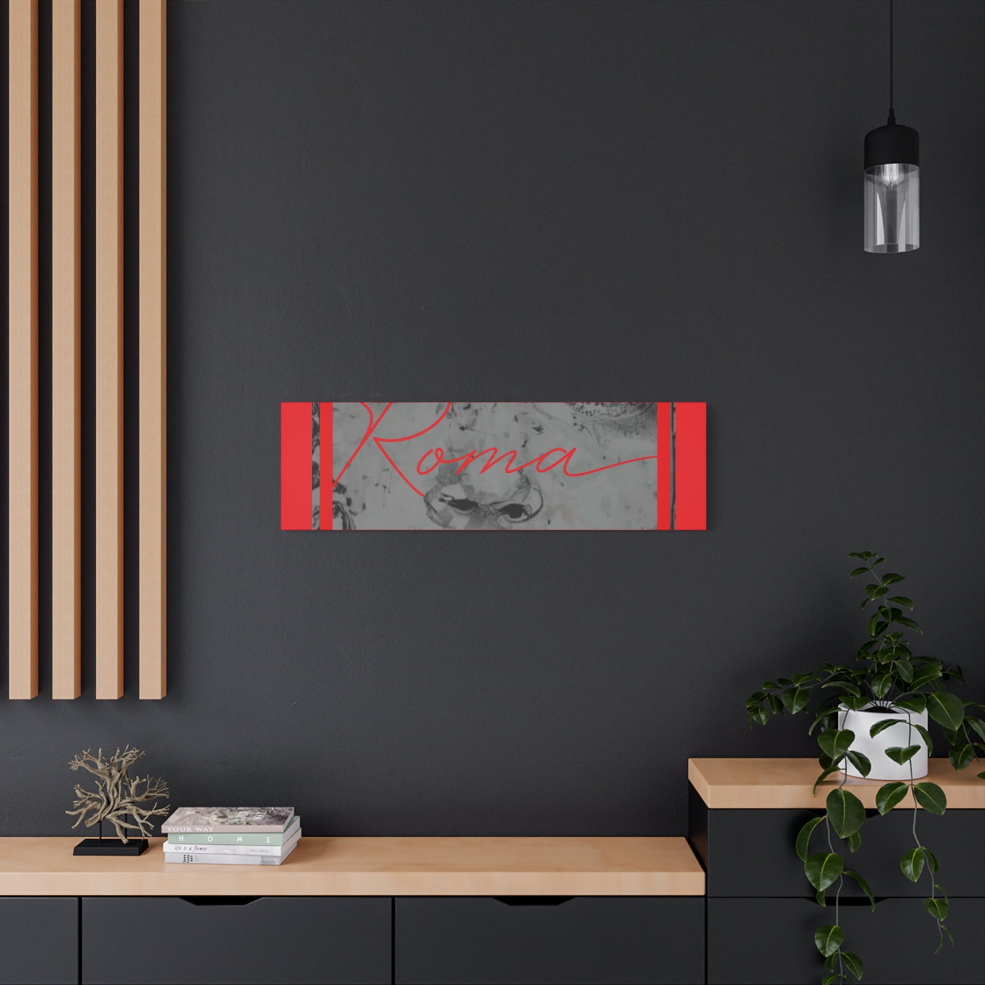 Canvas wall piece highlighting the quiet strength in a girl’s tear-streaked face with artistic ROMA text.