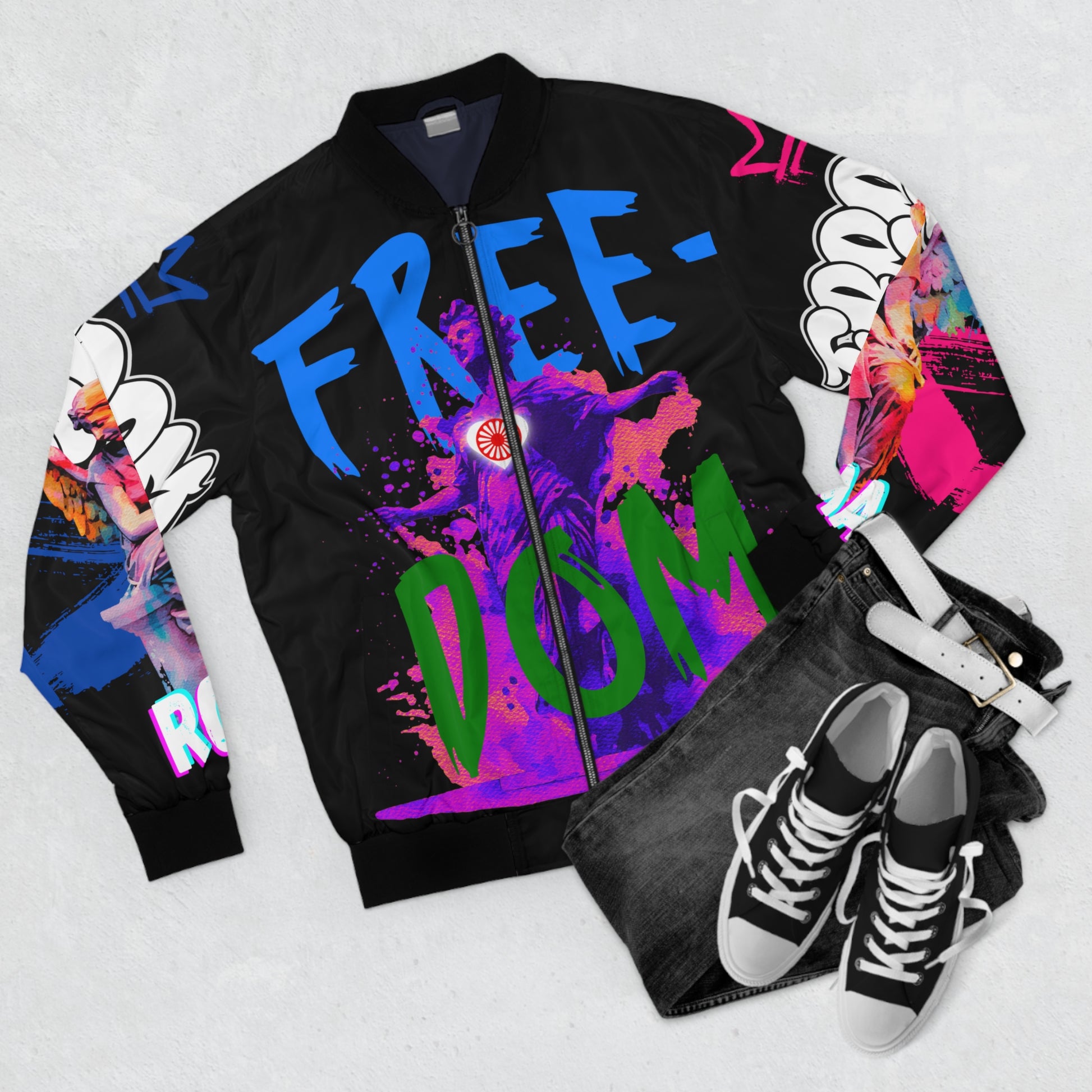 Full-print hoodie covered in vintage-style Roma statues, with FREEDOM boldly integrated and ZORALE wrapping around the sleeves.
